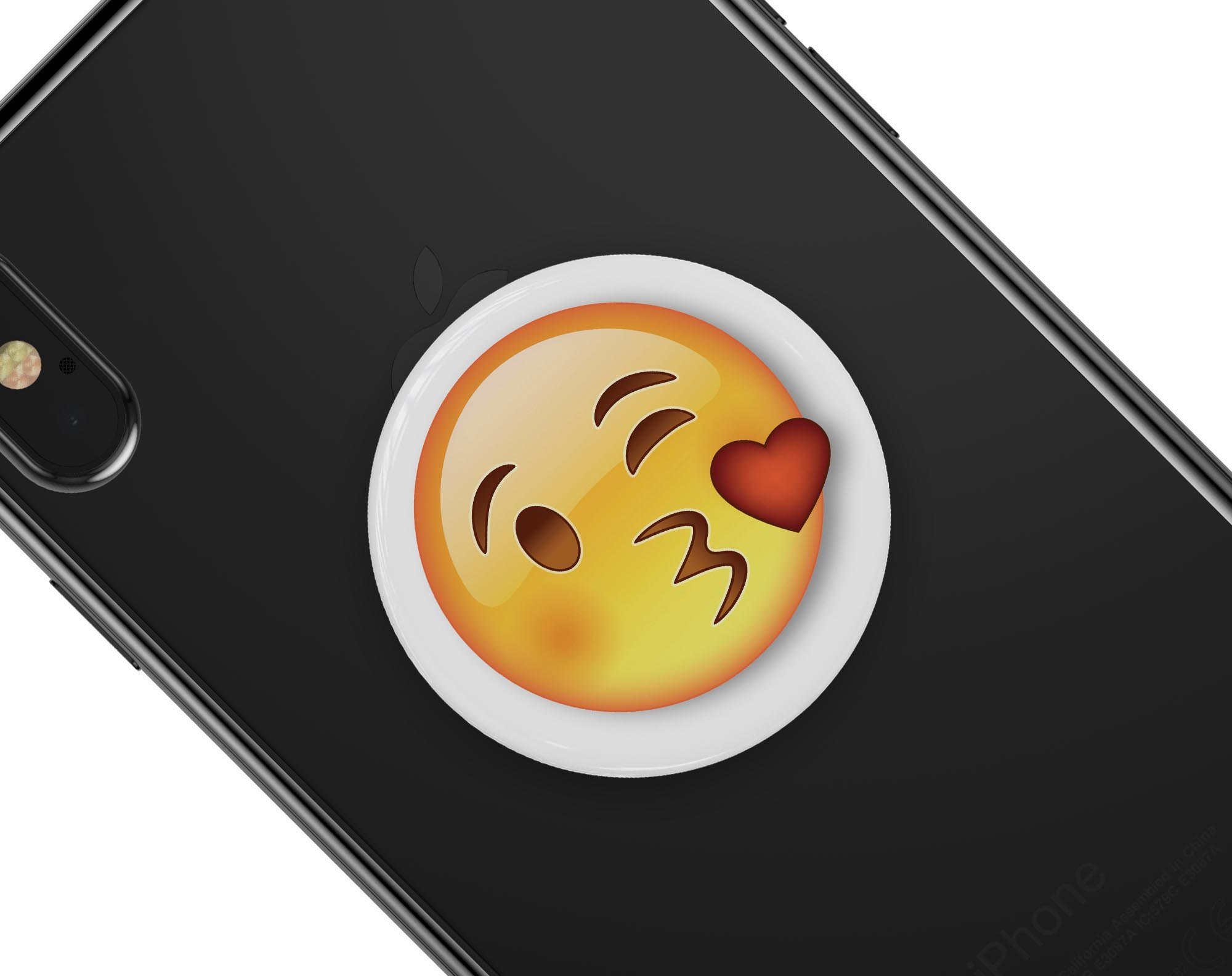Kiss Emoticon Emoji Skin Kit for PopSockets, featuring a vibrant design on premium vinyl.