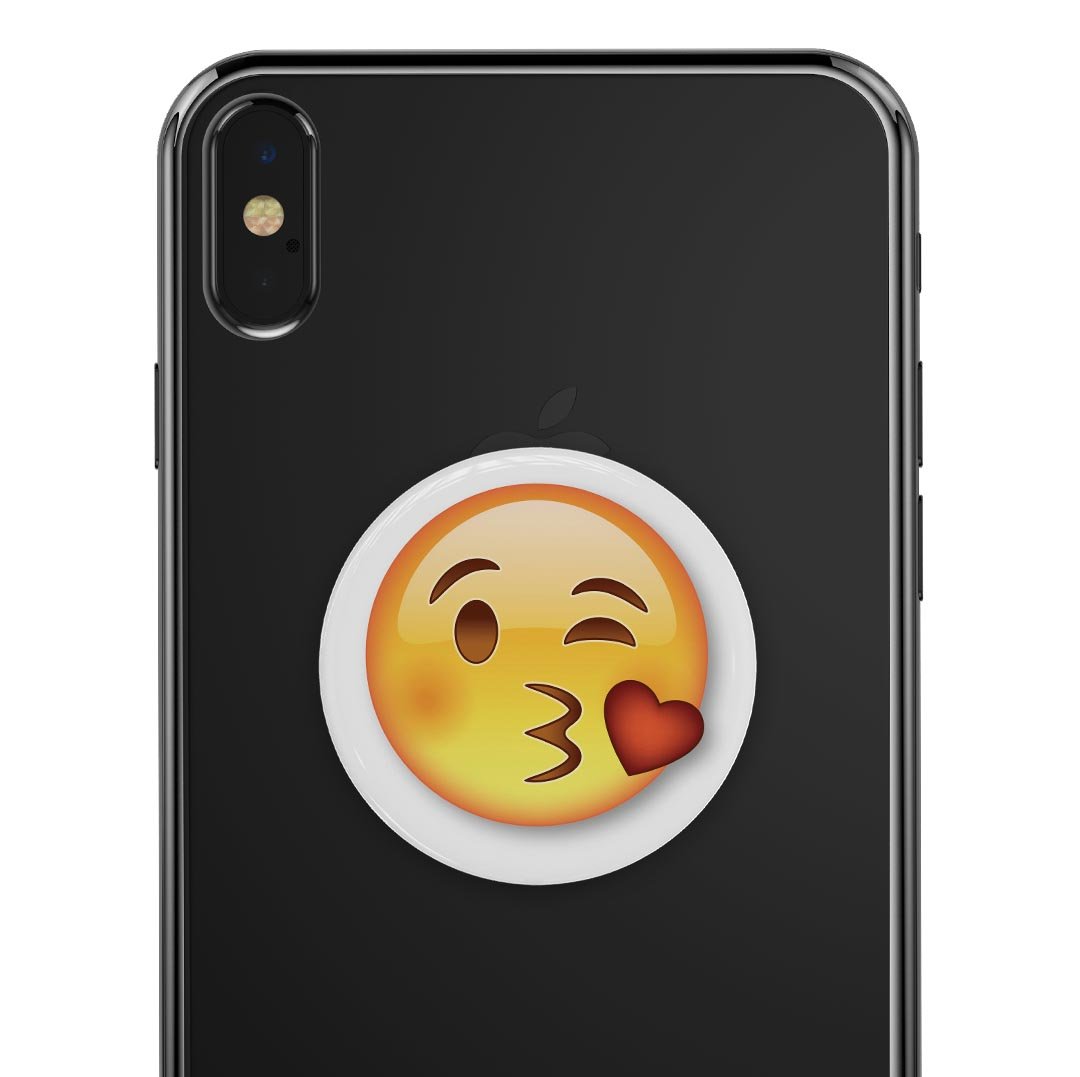 Kiss Emoticon Emoji Skin Kit for PopSockets, featuring a vibrant design on premium vinyl.