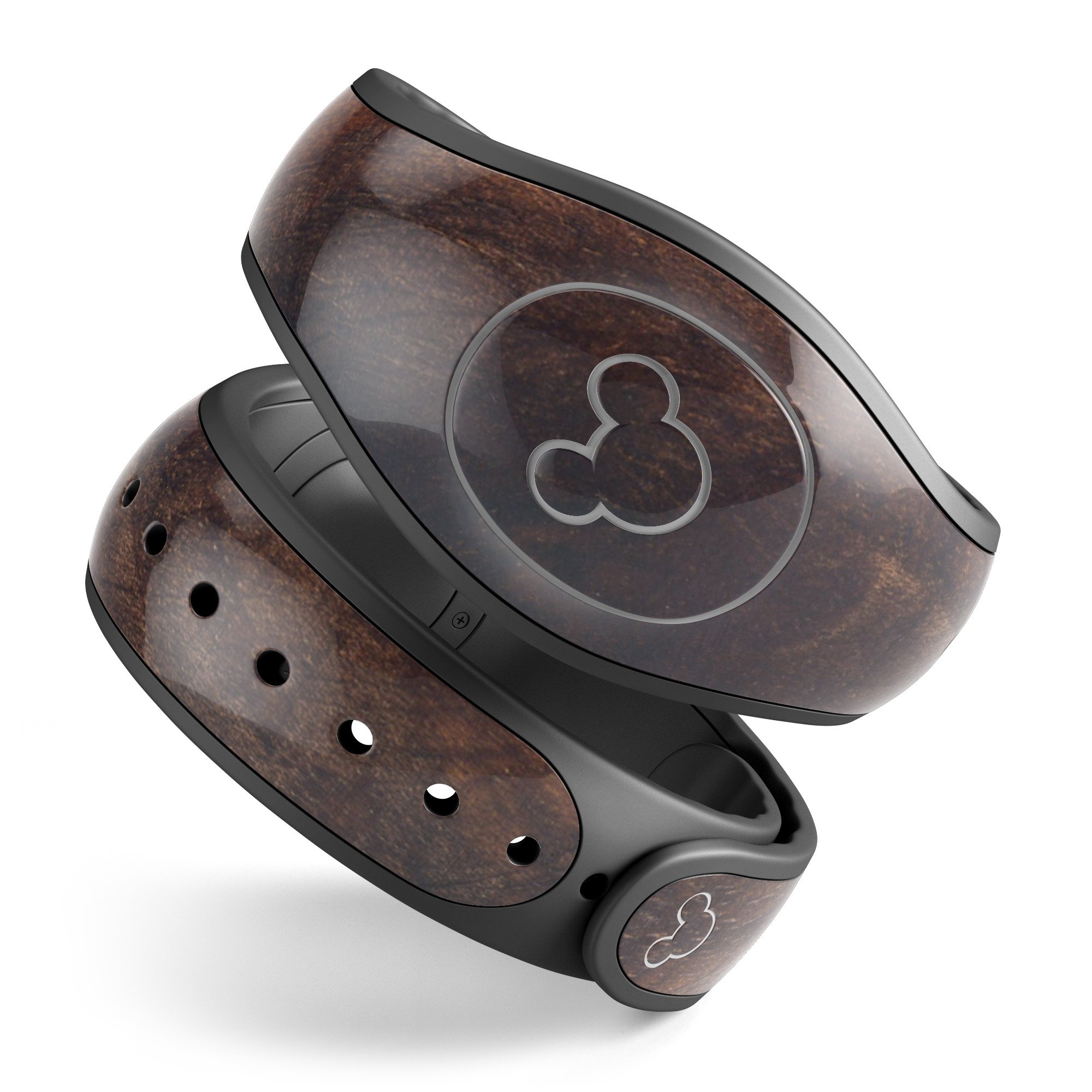 Knotted Rich Wood Plank decal skin wrap kit for Disney Magic Band, showcasing a stylish wood design.