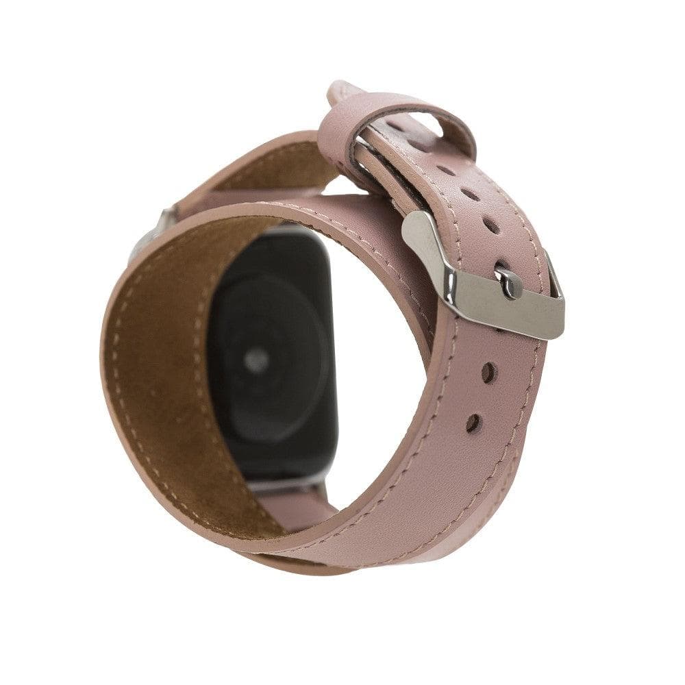 Lancaster Double Tour Classic Apple Watch Leather Strap in premium leather with stainless steel buckle, showcasing its elegant design.