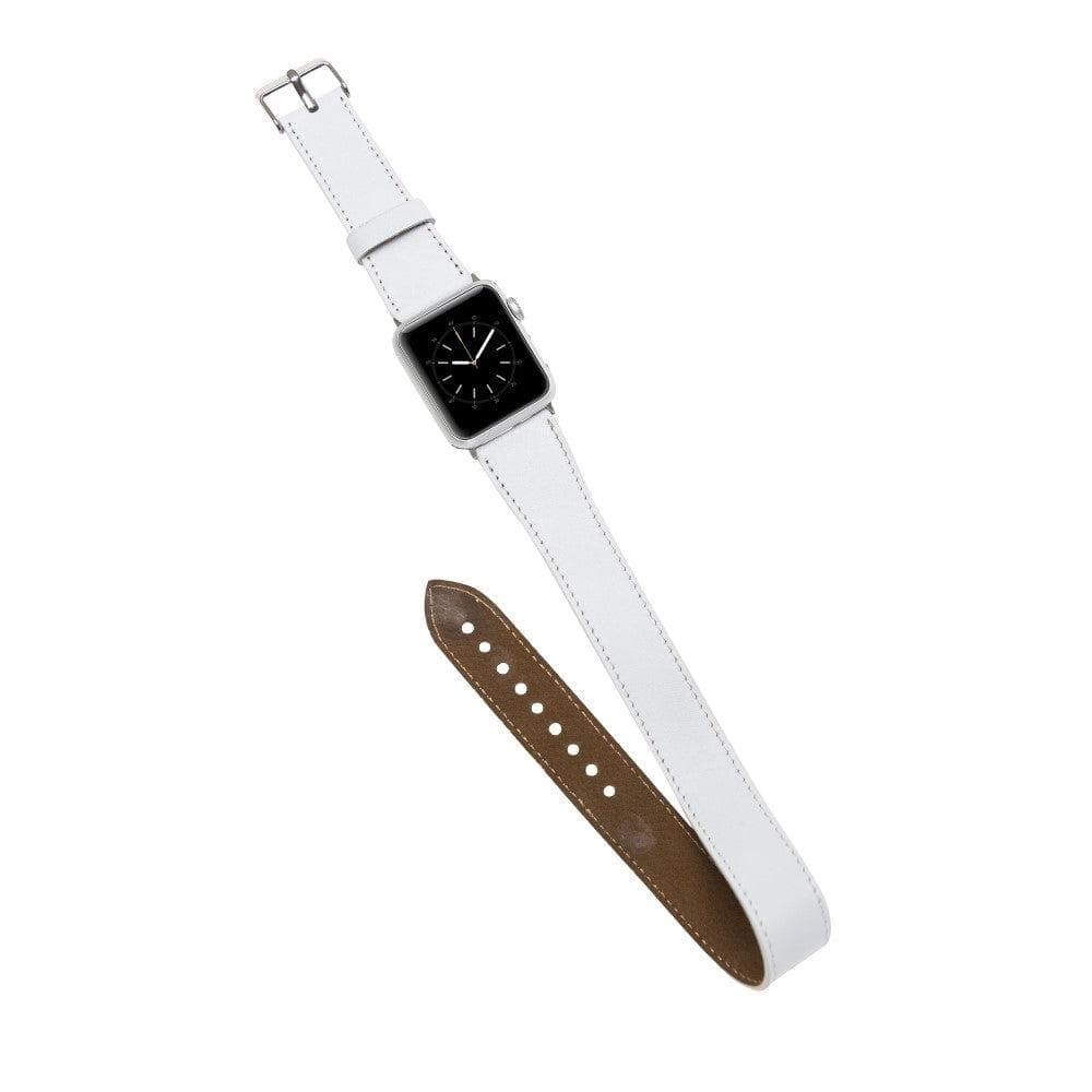 Lancaster Double Tour Classic Apple Watch Leather Strap in premium leather with stainless steel buckle, showcasing its elegant design.