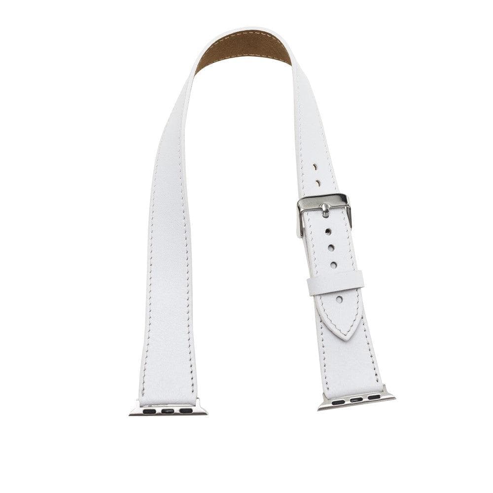 Lancaster Double Tour Classic Apple Watch Leather Strap in premium leather with stainless steel buckle, showcasing its elegant design.