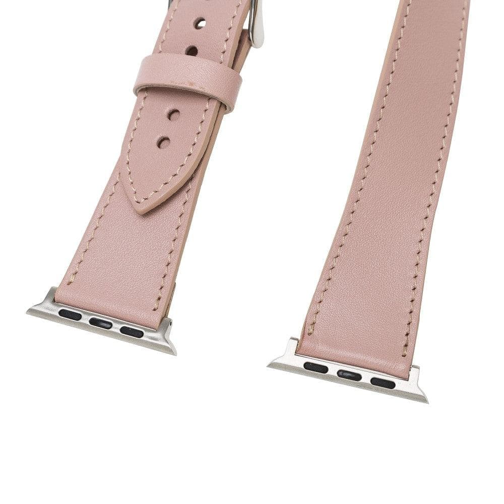 Lancaster Double Tour Classic Apple Watch Leather Strap in premium leather with stainless steel buckle, showcasing its elegant design.