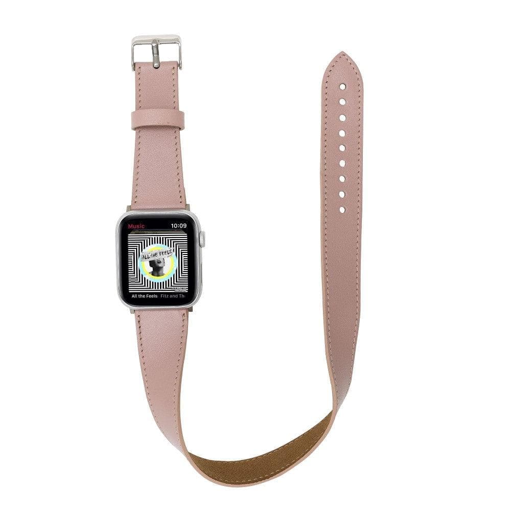 Lancaster Double Tour Classic Apple Watch Leather Strap in premium leather with stainless steel buckle, showcasing its elegant design.