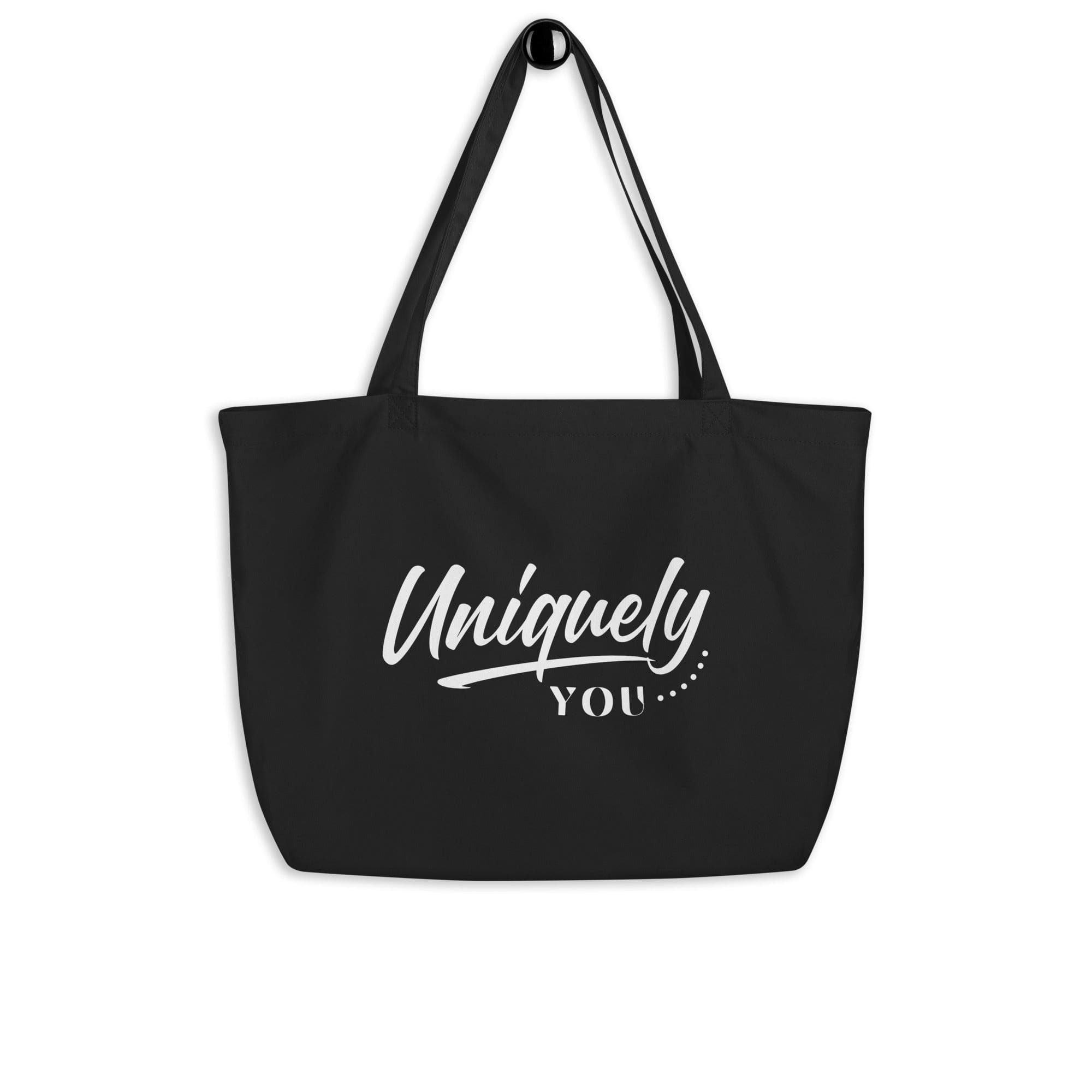 Large Black Tote Bag with unique illustration, made of durable cotton twill, featuring double handles and spacious interior.