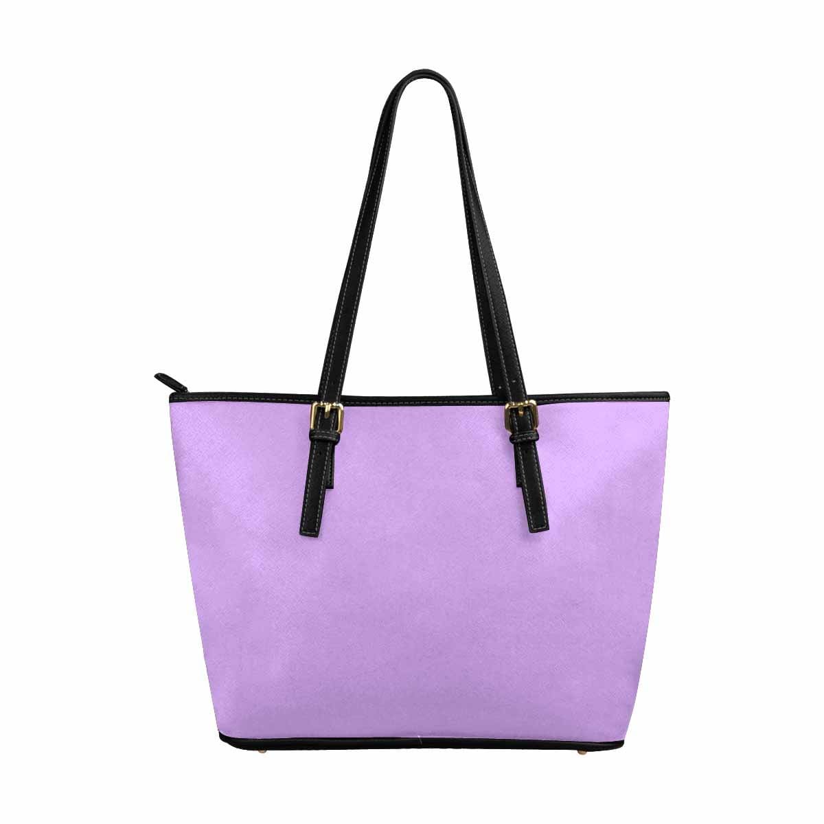 Large light purple leather tote bag with zipper, featuring adjustable straps and spacious interior.