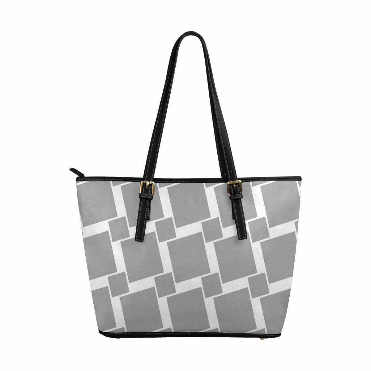 Large Leather Tote Shoulder Bag in grey grid illustration, showcasing its spacious design and durable PU leather material.