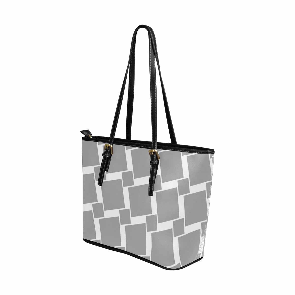 Large Leather Tote Shoulder Bag in grey grid illustration, showcasing its spacious design and durable PU leather material.