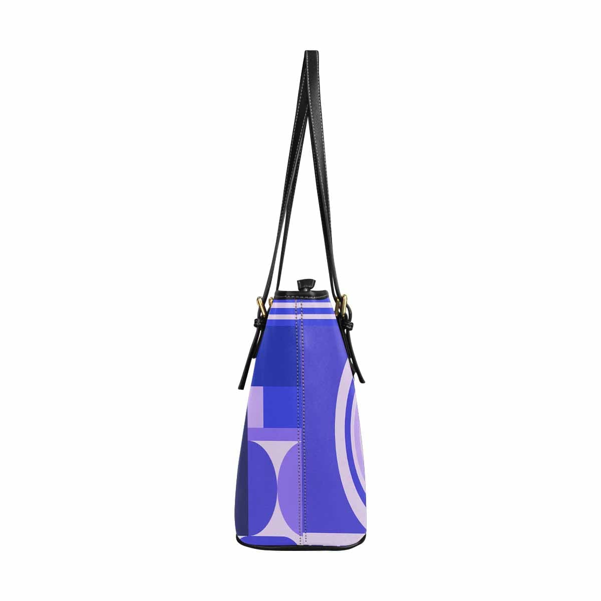 Large Lavender Purple Leather Tote Shoulder Bag with geometric circular design, featuring adjustable straps and zipper closure.