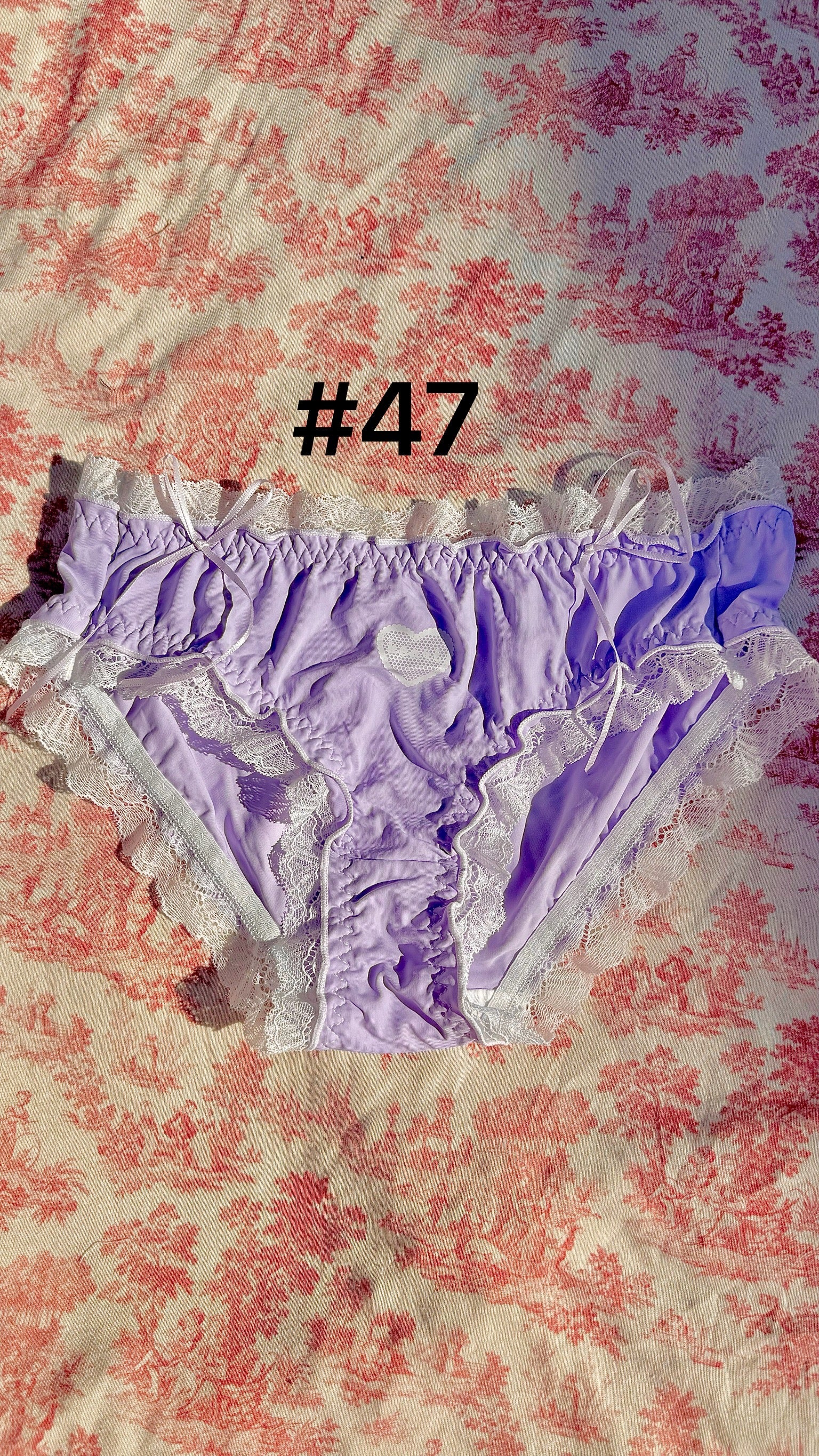 Large size lace coquette panties with floral design, made from soft mesh and cotton for comfort.