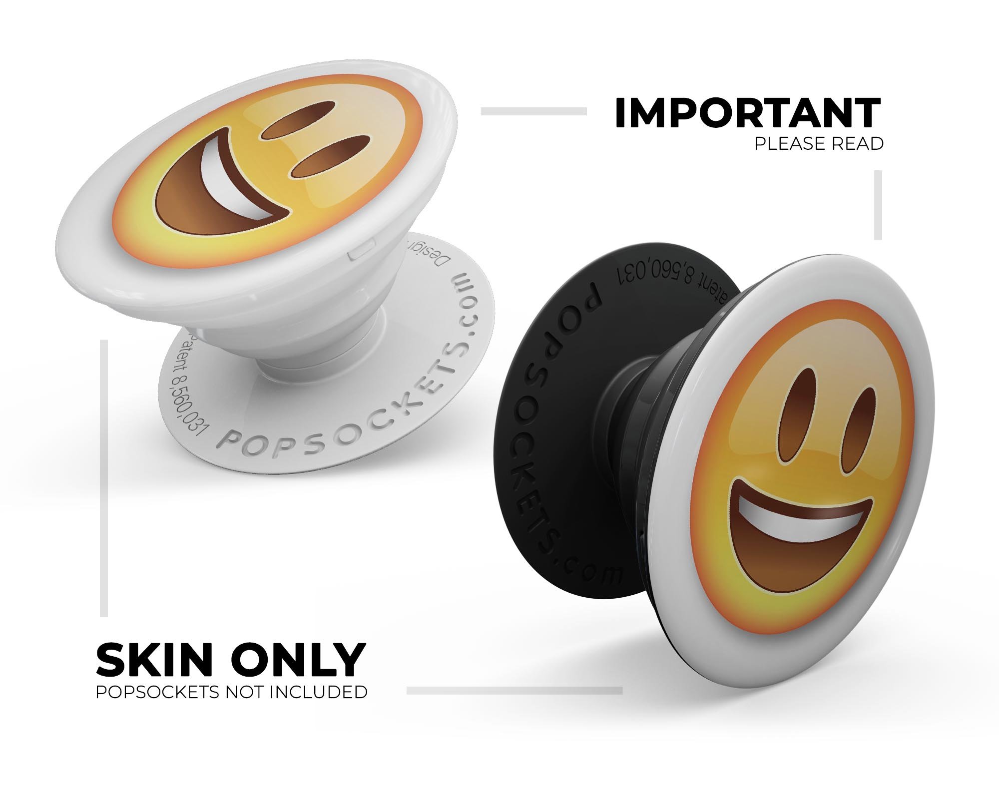 Laugh Emoticon Emoji Skin Kit for PopSockets, featuring a vibrant emoticon design on premium vinyl.