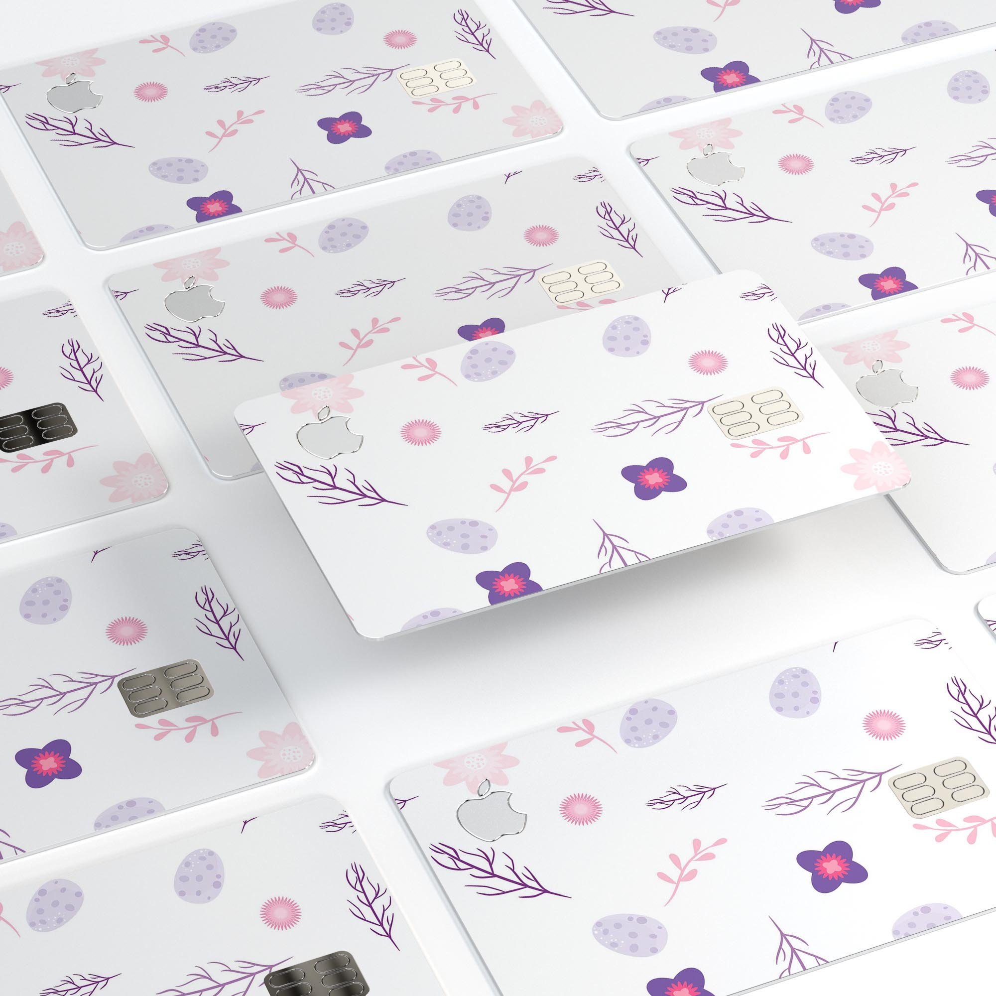 Lavender Twigs and Pink Little Flowers decal on an Apple Card, showcasing its vibrant design and protective features.