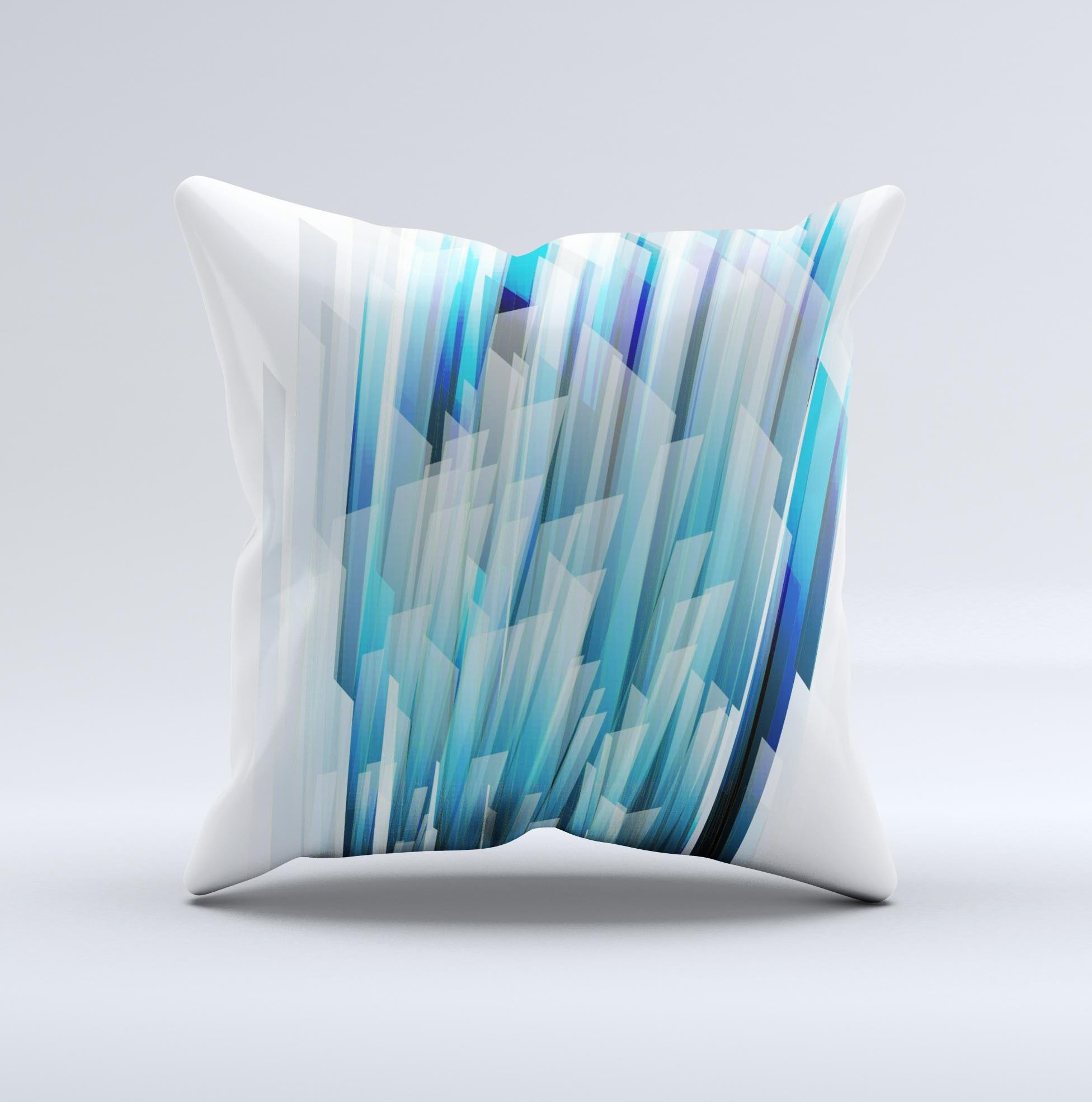 Layered Blue HD Strips Decorative Throw Pillow showcasing intricate blue patterns on a soft fabric, handcrafted in Virginia.