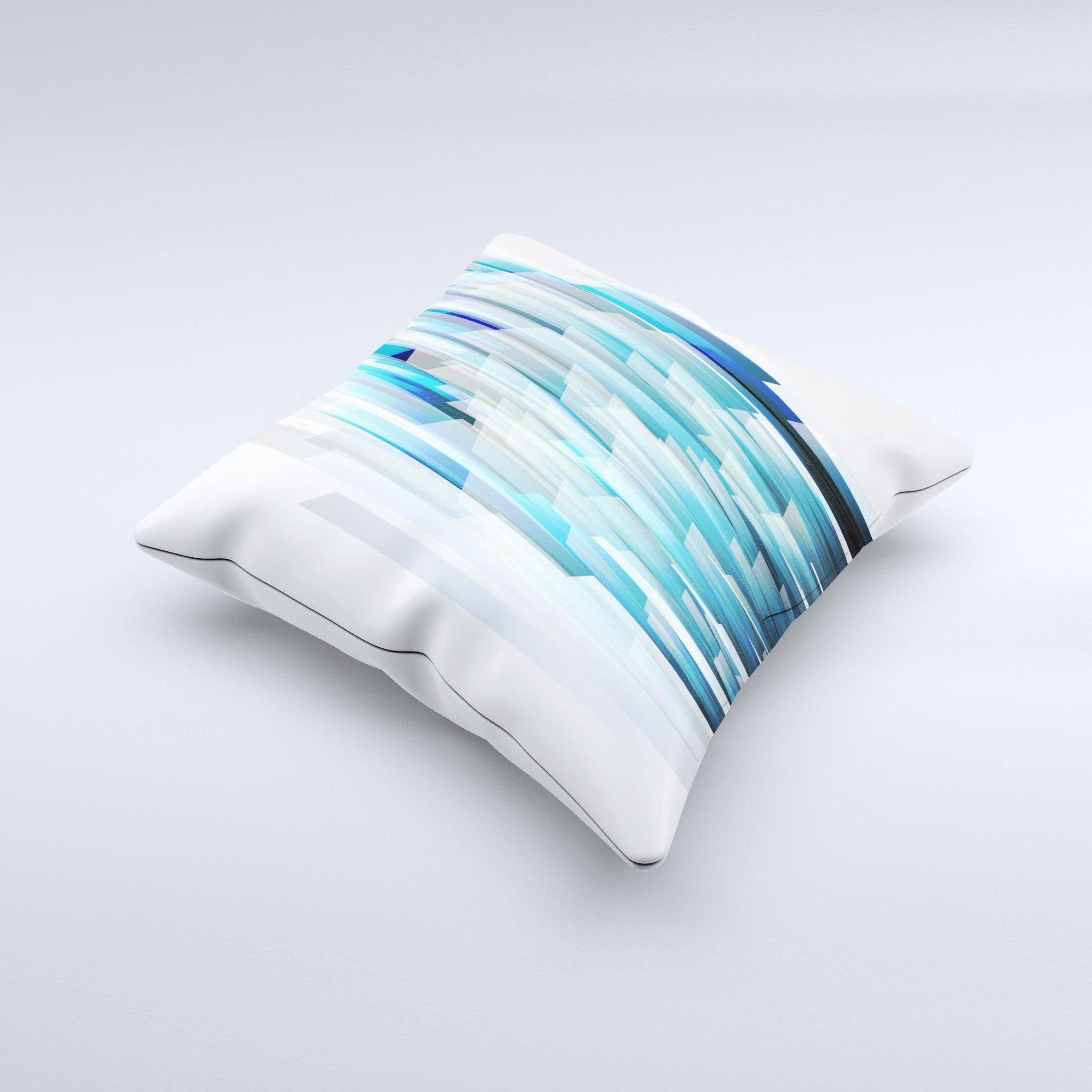 Layered Blue HD Strips Decorative Throw Pillow showcasing intricate blue patterns on a soft fabric, handcrafted in Virginia.