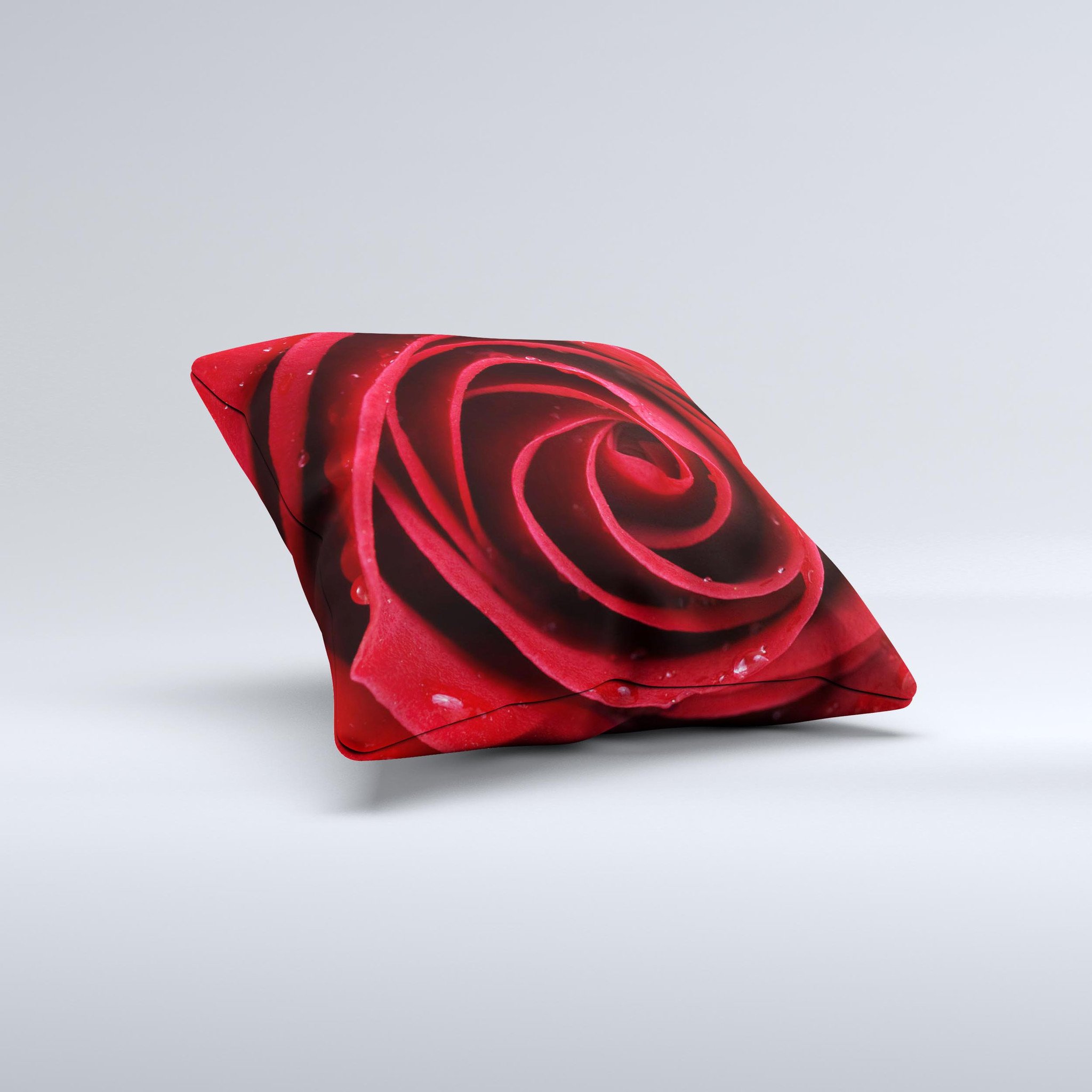 Layered Red Rose Ink-Fuzed Decorative Throw Pillow showcasing vibrant red rose design on a soft fabric, handcrafted in Virginia.