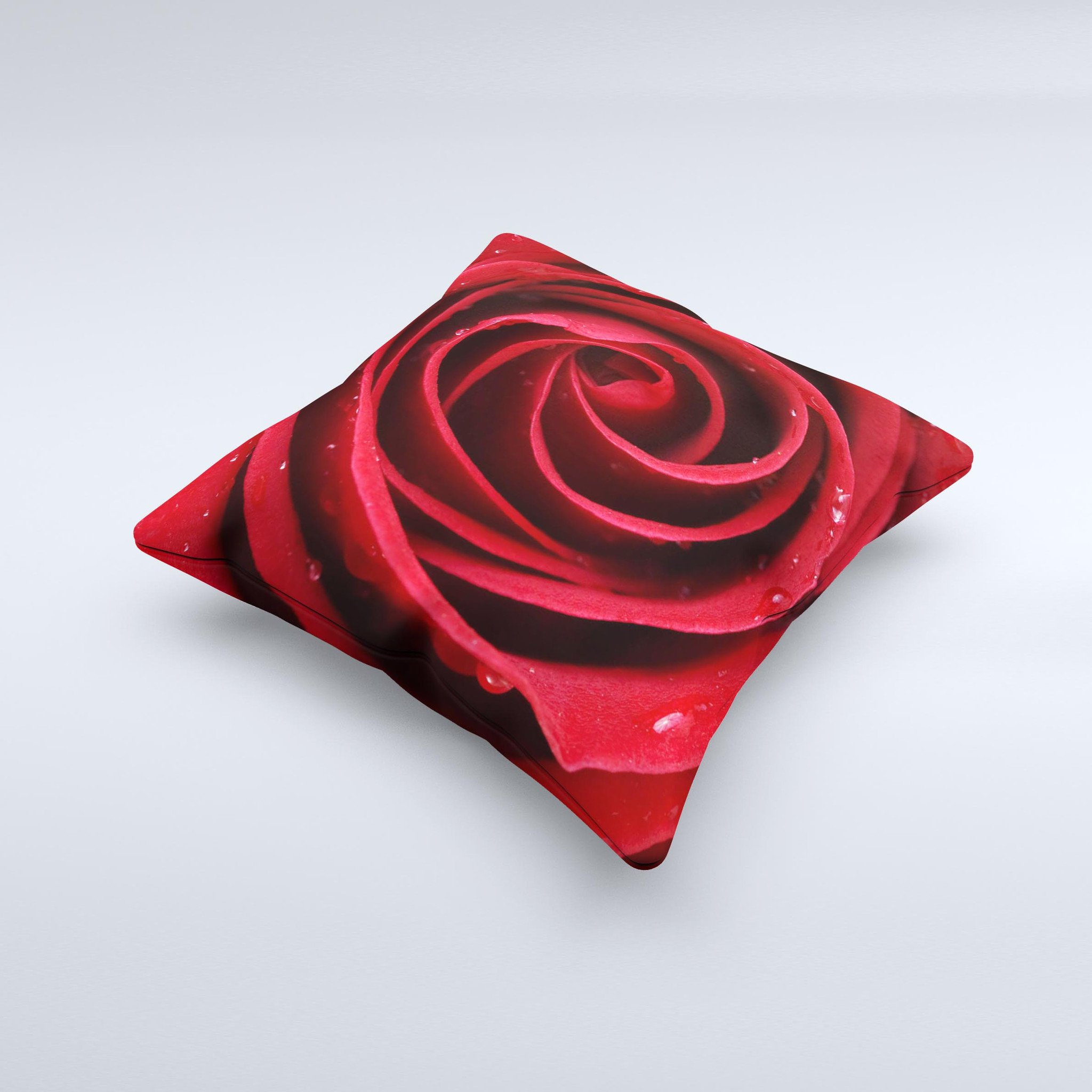 Layered Red Rose Ink-Fuzed Decorative Throw Pillow showcasing vibrant red rose design on a soft fabric, handcrafted in Virginia.