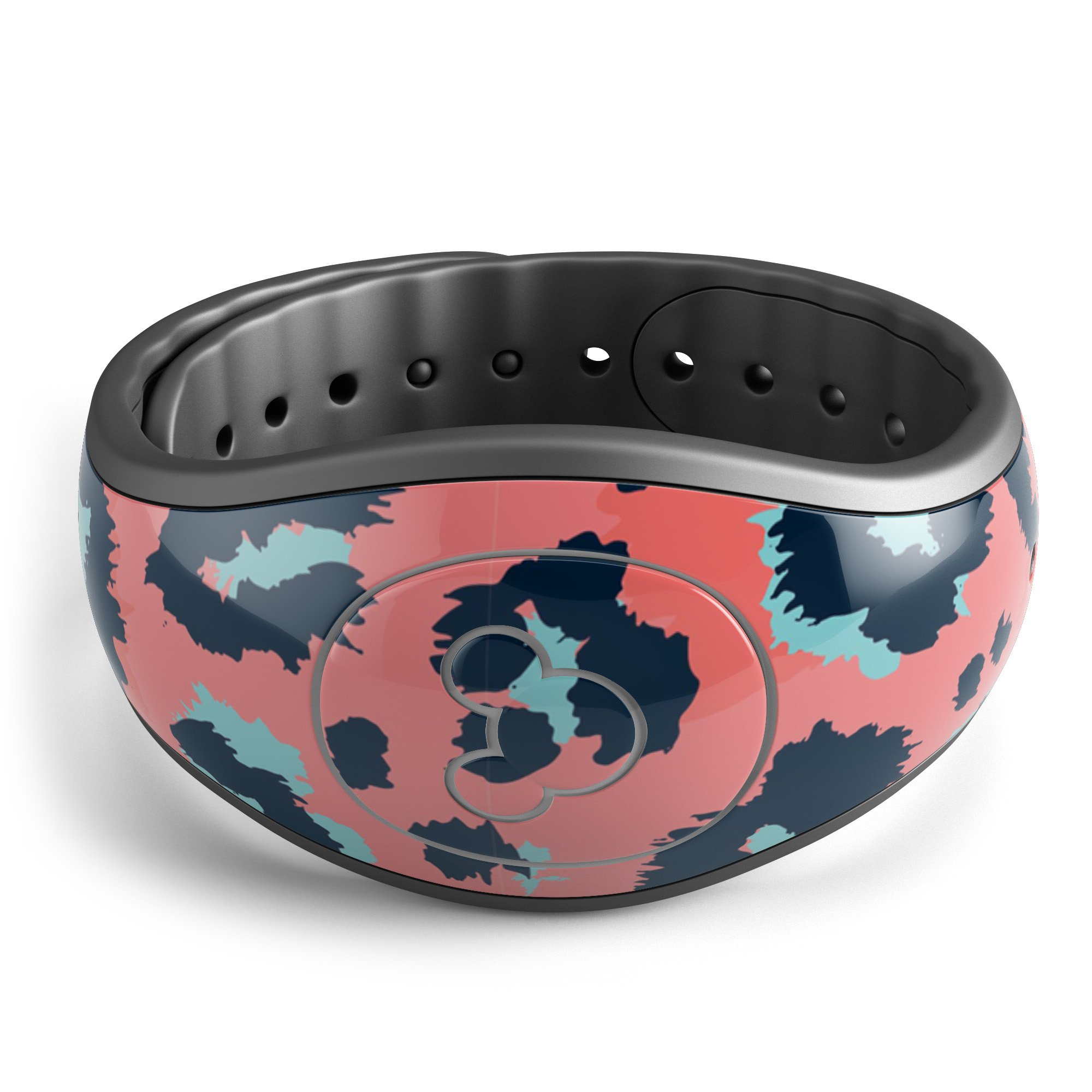Leopard Coral and Teal V23 skin decal wrap kit for Disney Magic Band, showcasing vibrant colors and a sleek design.