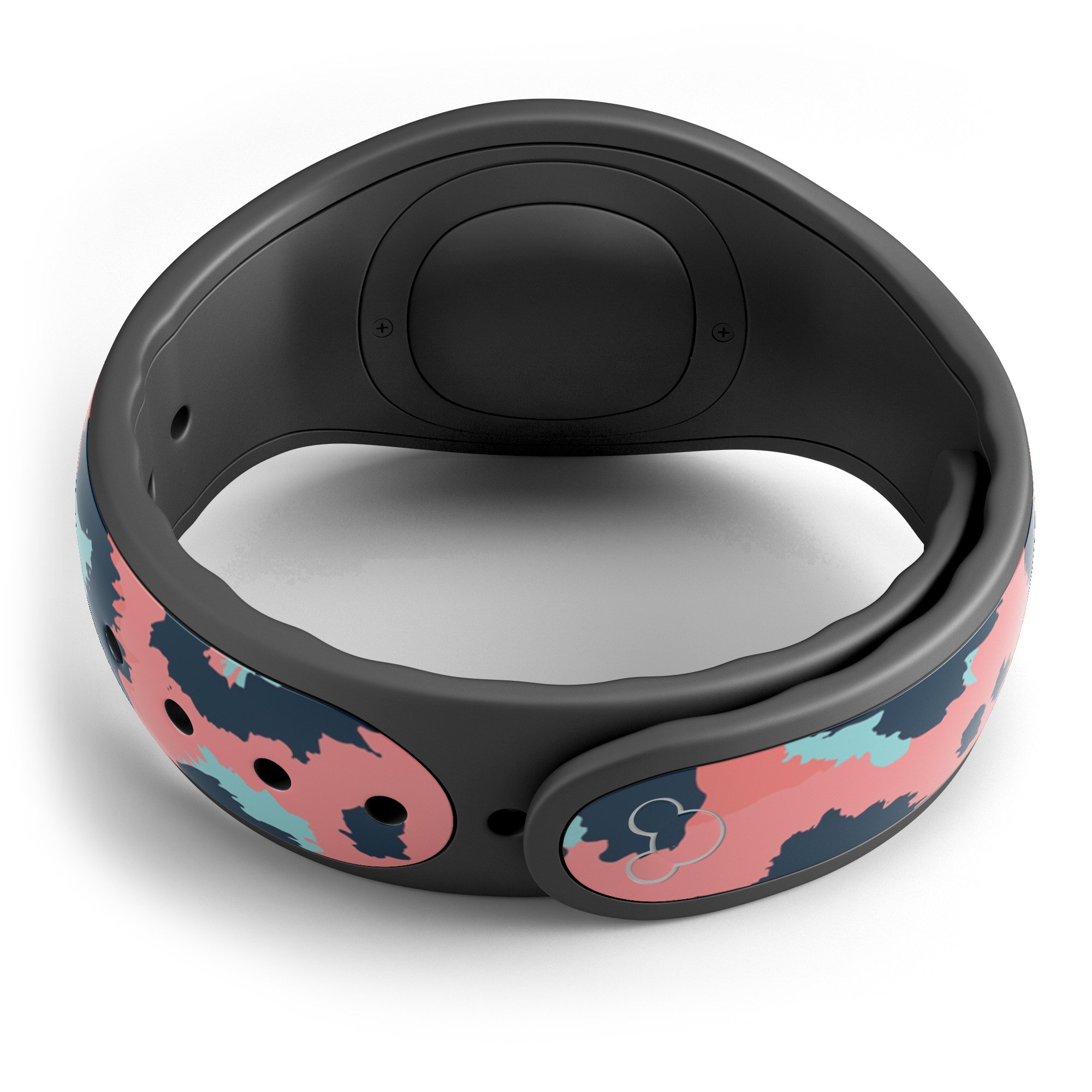 Leopard Coral and Teal V23 skin decal wrap kit for Disney Magic Band, showcasing vibrant colors and a sleek design.