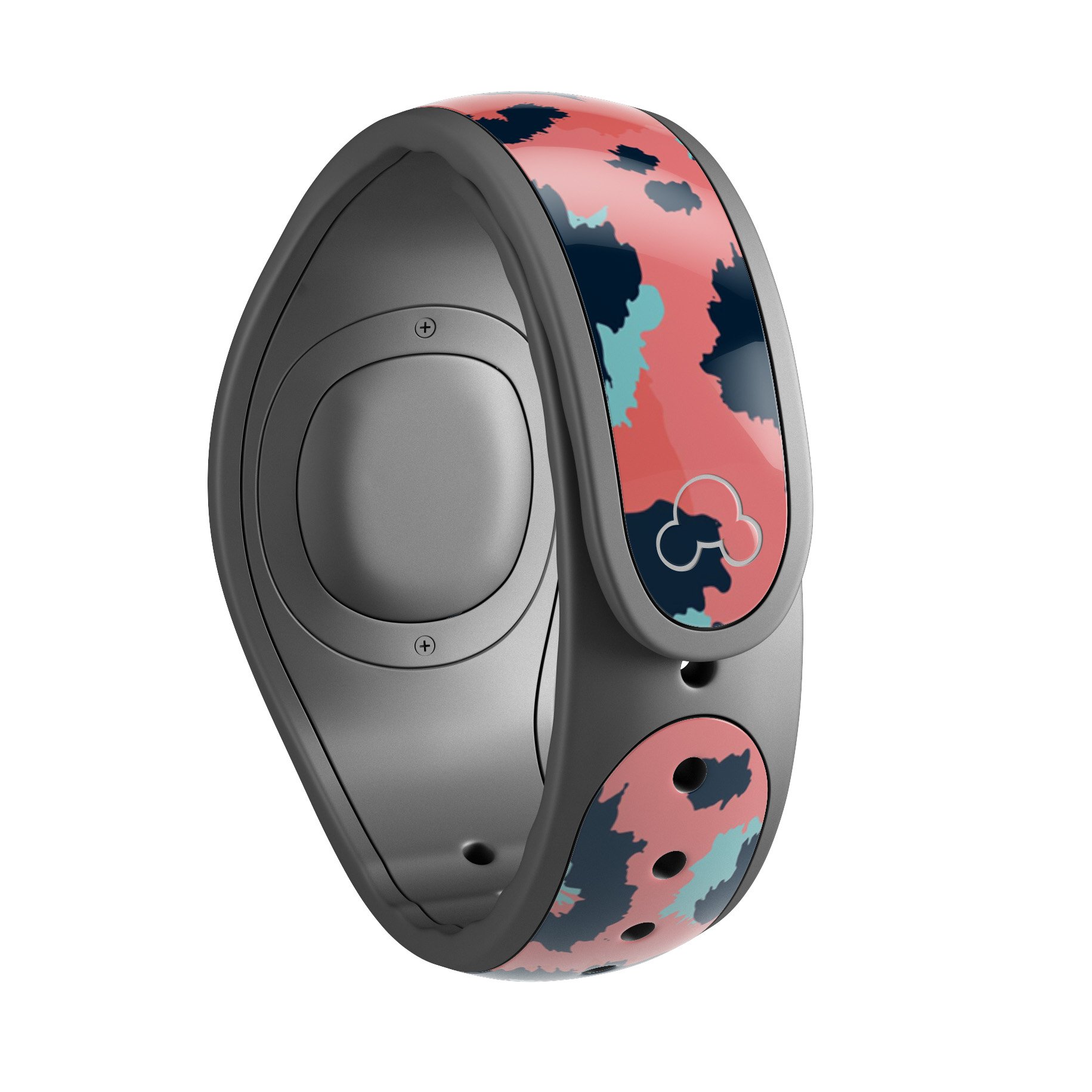 Leopard Coral and Teal V23 skin decal wrap kit for Disney Magic Band, showcasing vibrant colors and a sleek design.