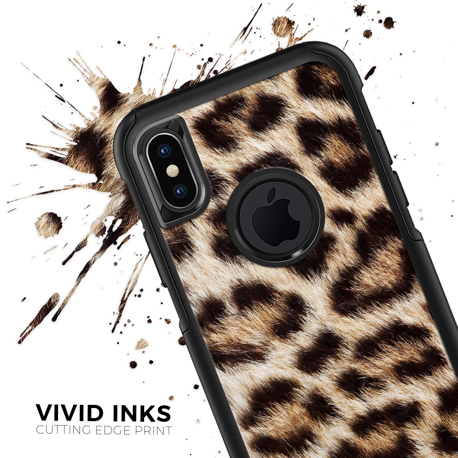 Leopard furry animal hide skin kit designed for iPhone OtterBox cases, showcasing a stylish leopard print pattern.