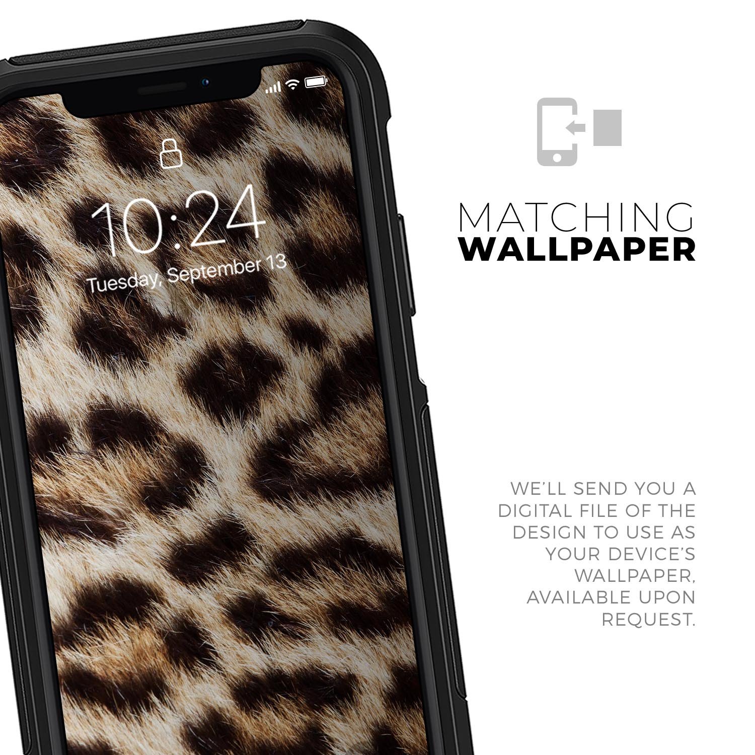 Leopard furry animal hide skin kit designed for iPhone OtterBox cases, showcasing a stylish leopard print pattern.
