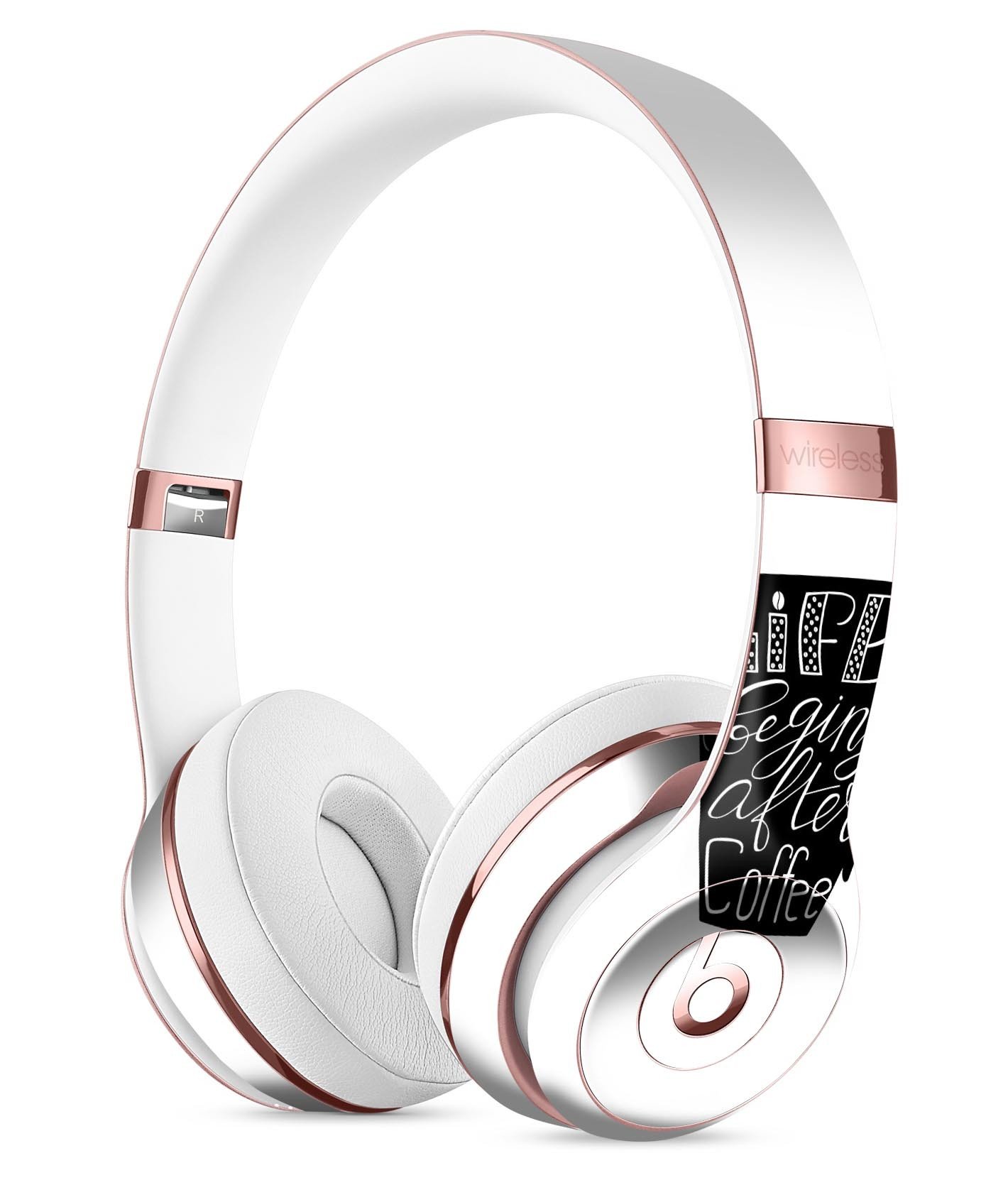 Life Begins After Coffee Full-Body Skin Kit for Beats by Dre Solo 3 Wireless Headphones, showcasing vibrant design and premium vinyl material.