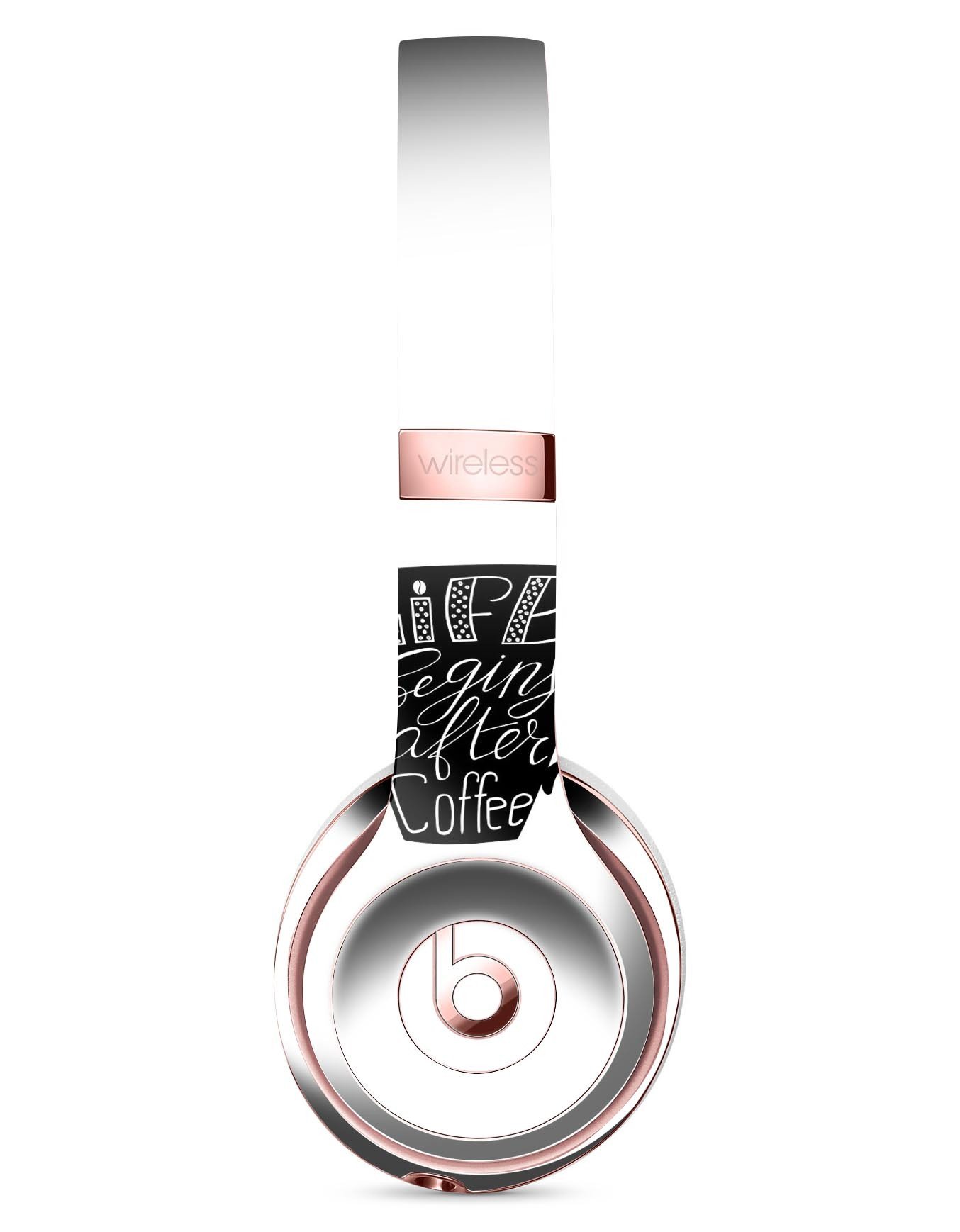 Life Begins After Coffee Full-Body Skin Kit for Beats by Dre Solo 3 Wireless Headphones, showcasing vibrant design and premium vinyl material.