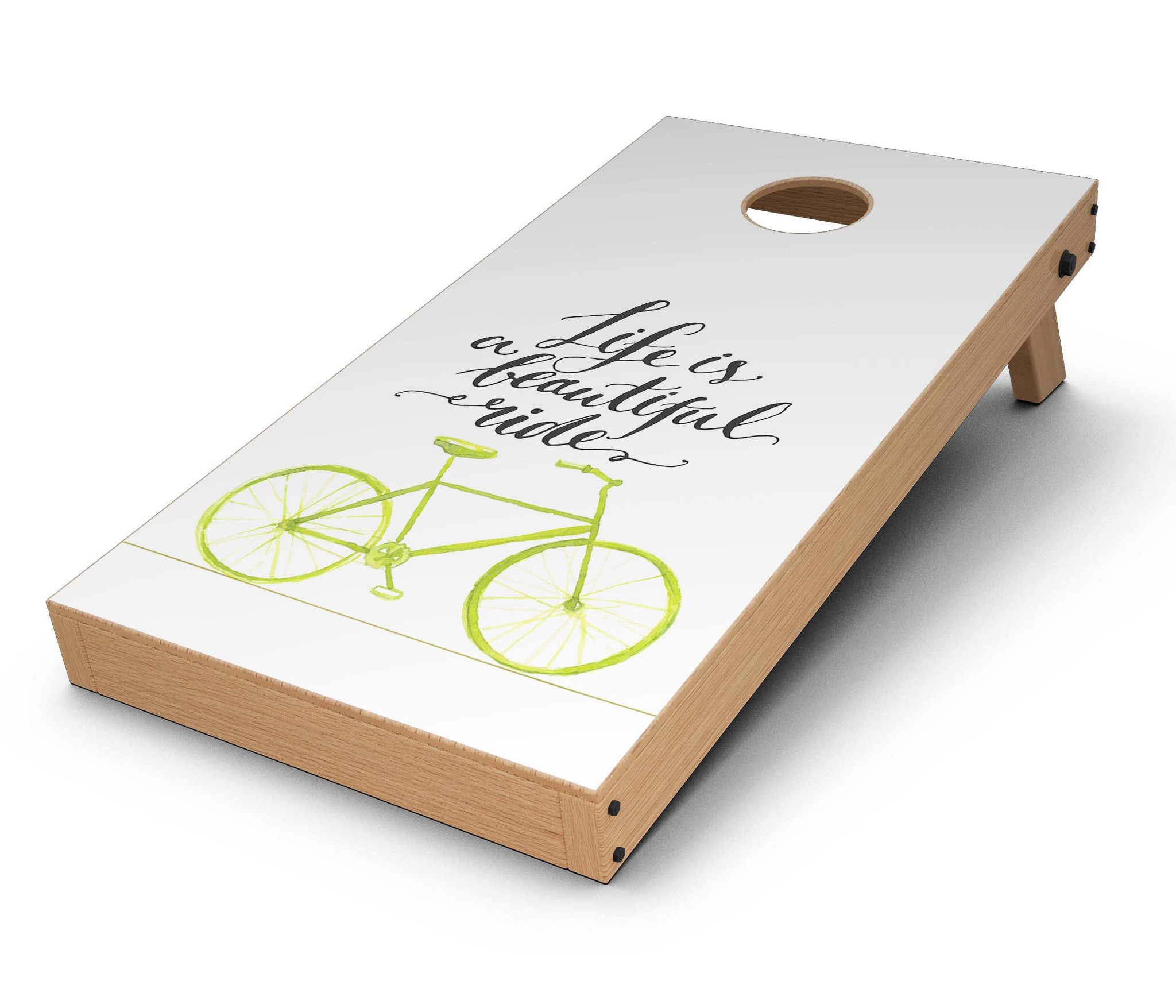 Life is a Beautiful Ride CornHole Board Skin Decal Kit featuring vibrant design and premium vinyl material for easy application.