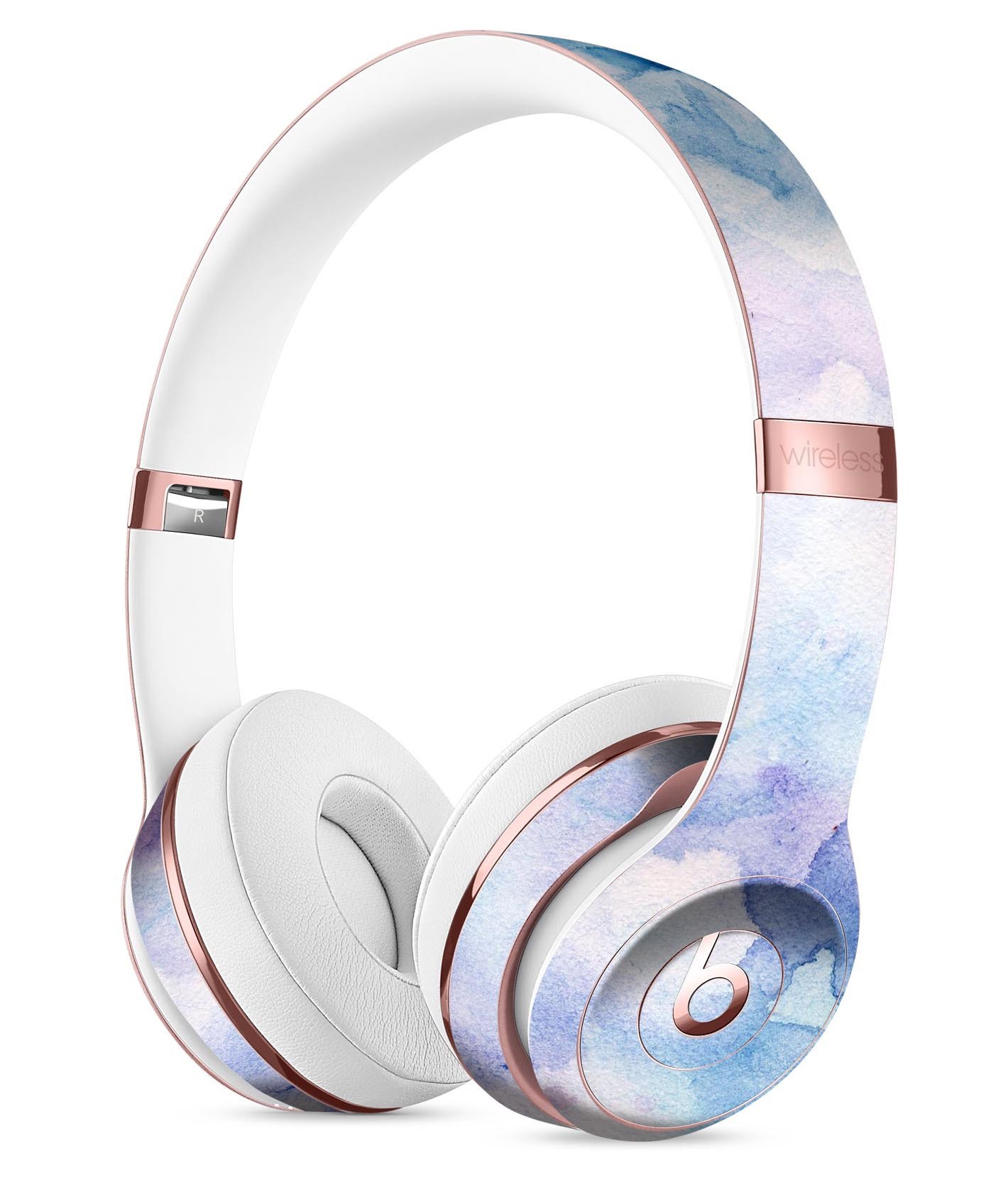 Light Blue 3 Absorbed Watercolor Texture Skin Kit for Beats by Dre Solo 3 Wireless Headphones, showcasing vibrant colors and premium vinyl material.