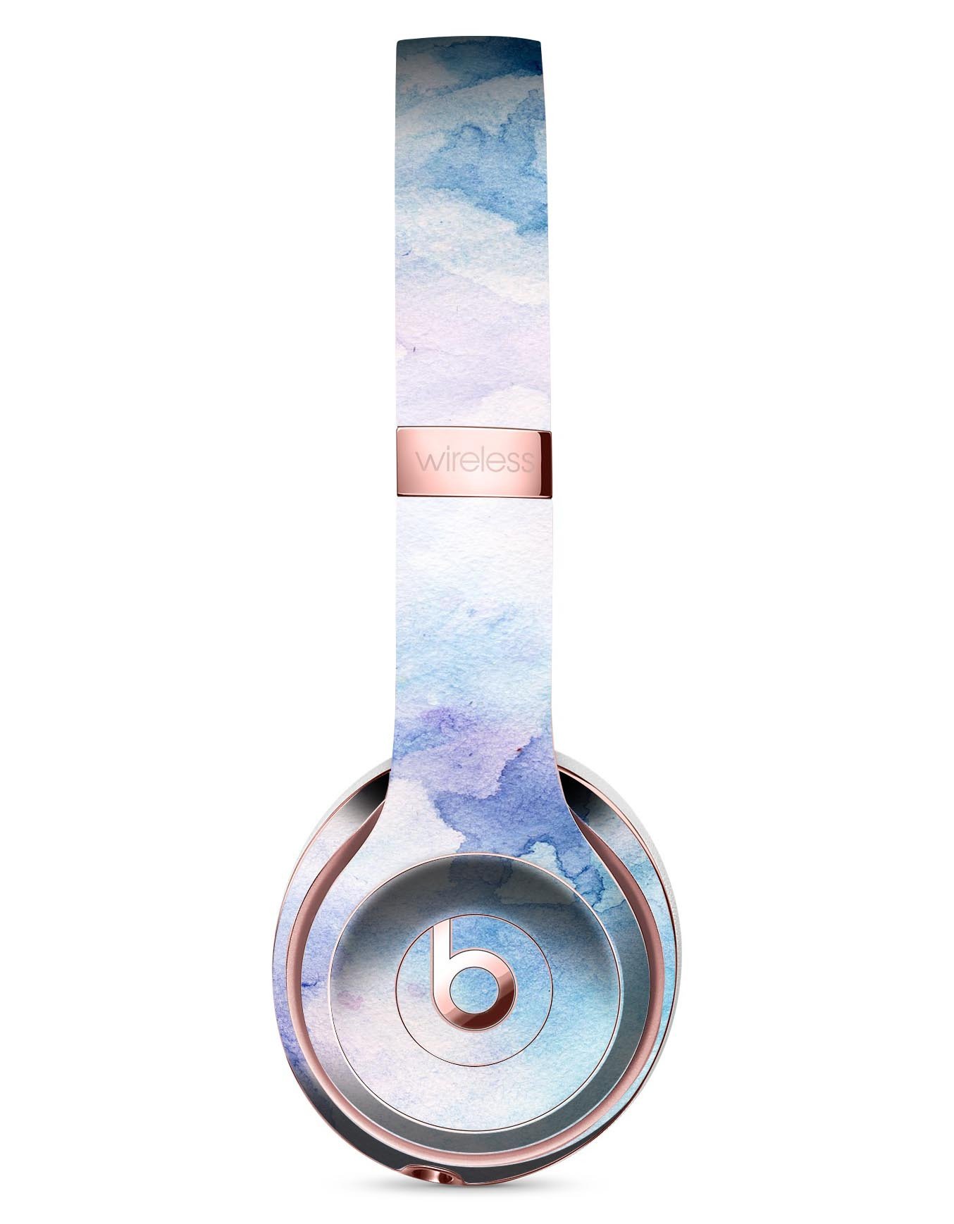 Light Blue 3 Absorbed Watercolor Texture Skin Kit for Beats by Dre Solo 3 Wireless Headphones, showcasing vibrant colors and premium vinyl material.