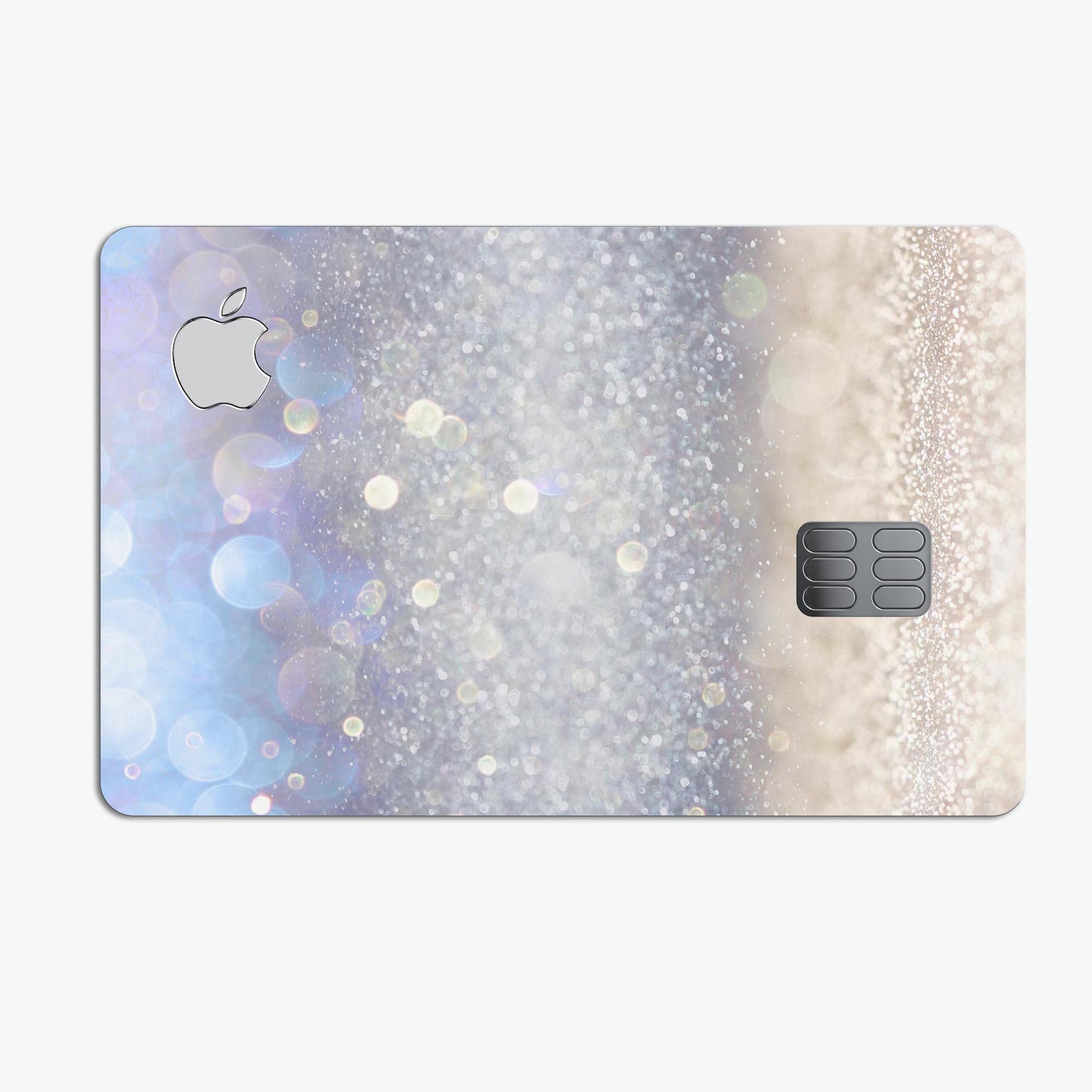 Light Blue and Tan Unfocused Orbs of Light Premium Protective Decal for Apple Card, showcasing its vibrant design and protective features.