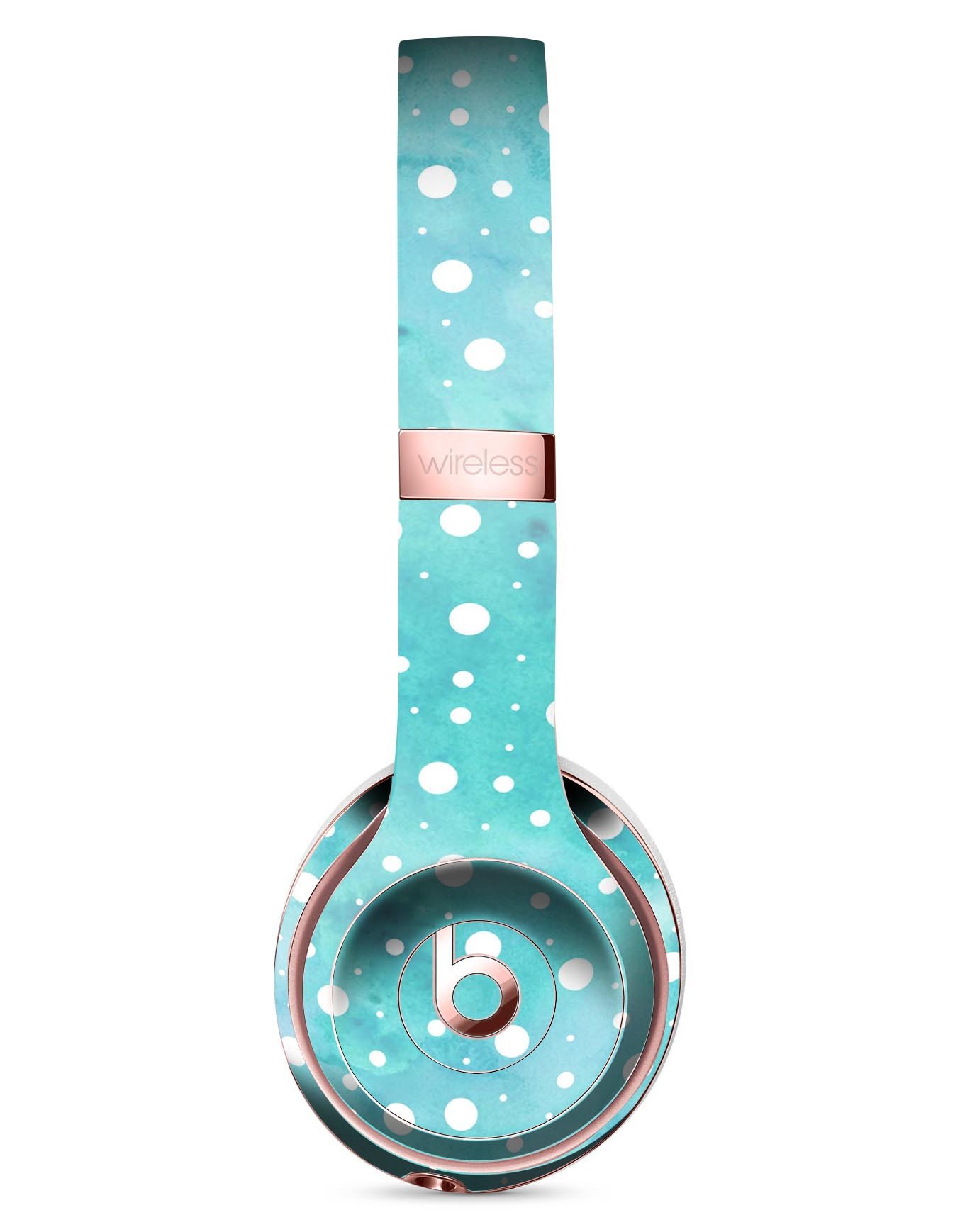 Light Blue and White Watercolor Polka Dots Skin Kit for Beats by Dre Solo 3 Wireless Headphones, showcasing vibrant colors and unique design.