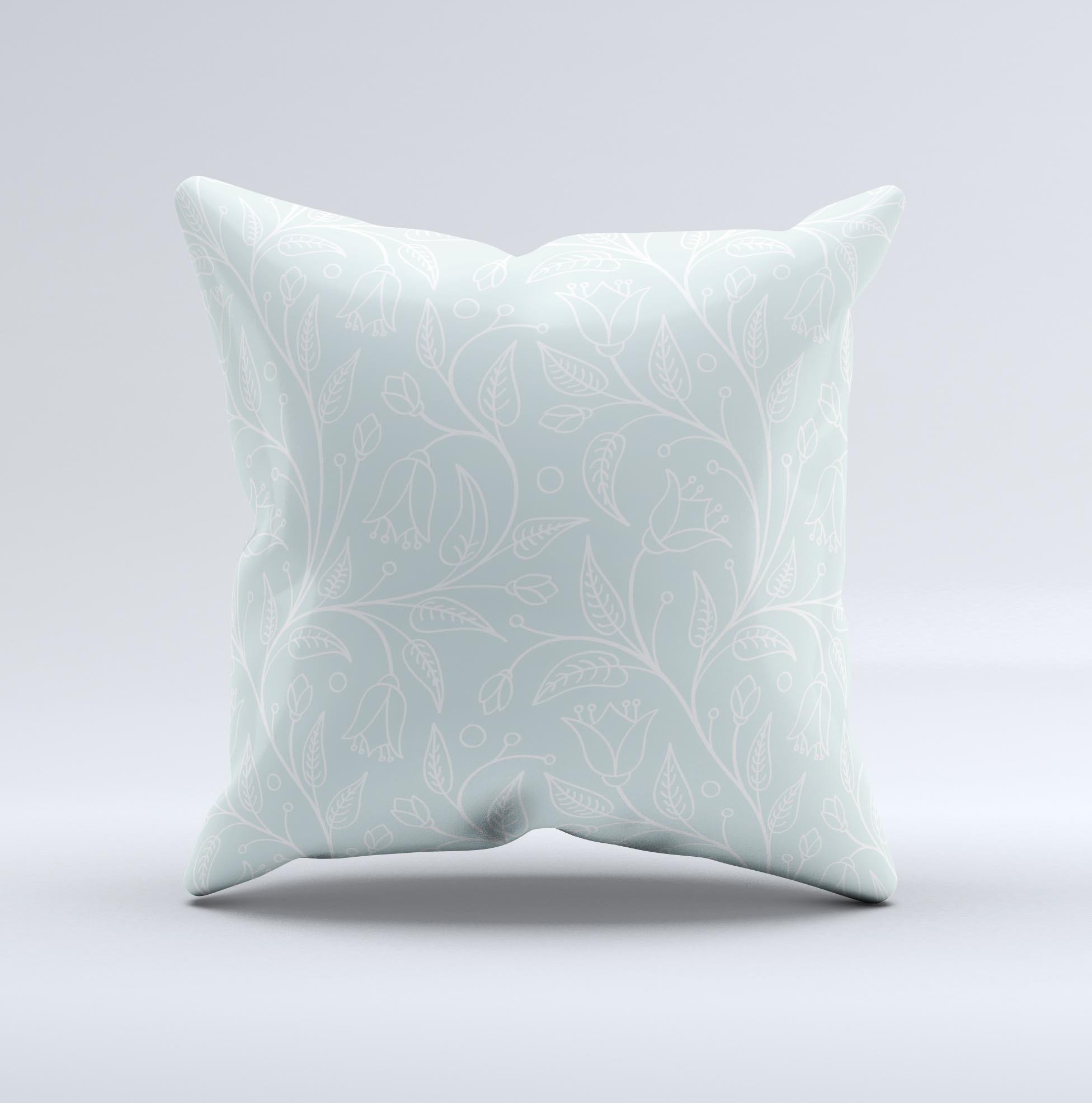 Light Blue Floral Branches ink-Fuzed Decorative Throw Pillow showcasing a unique floral design on a soft fabric.