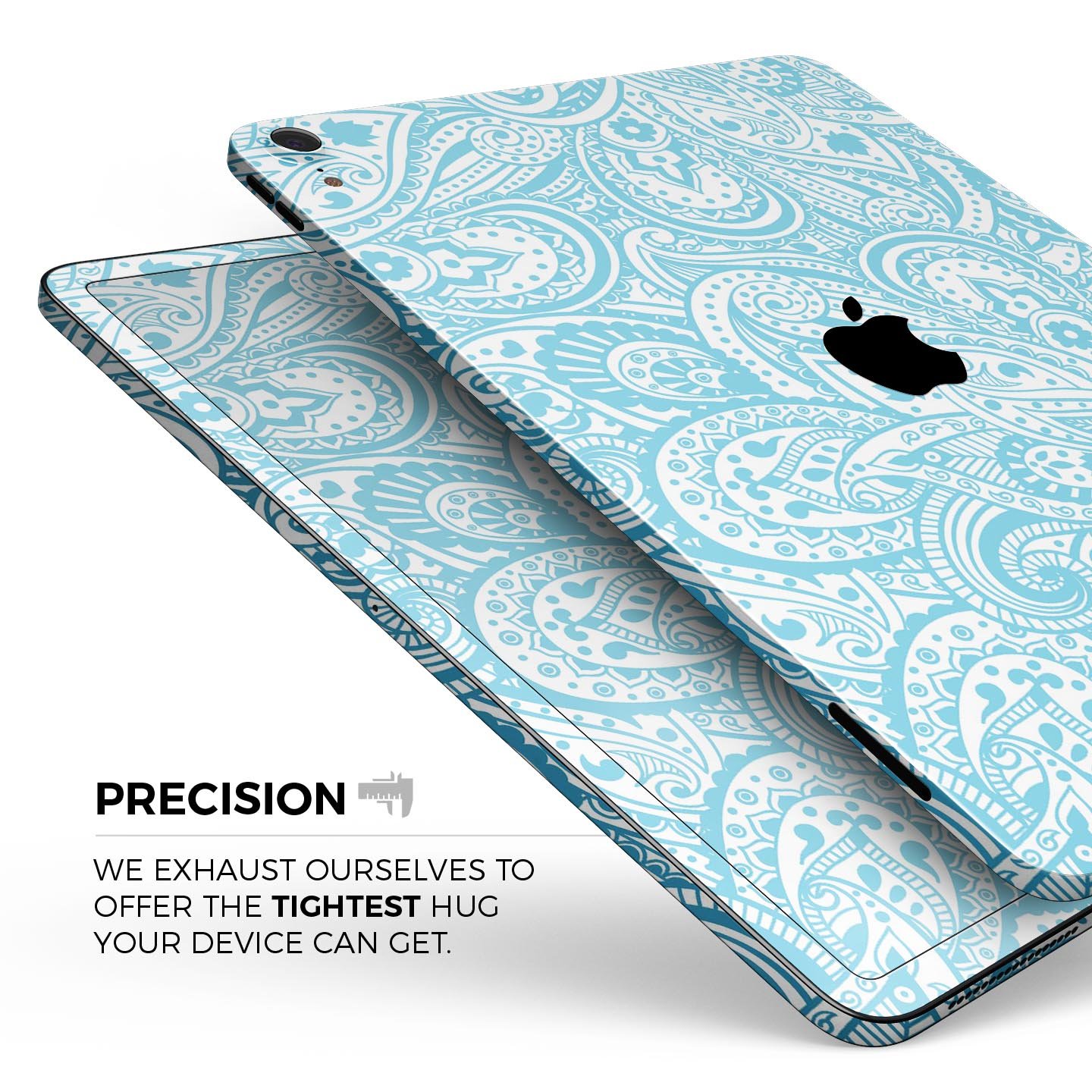Light Blue Paisley Floral Full Body Skin Decal for Apple iPad, showcasing intricate floral patterns on a sleek surface.