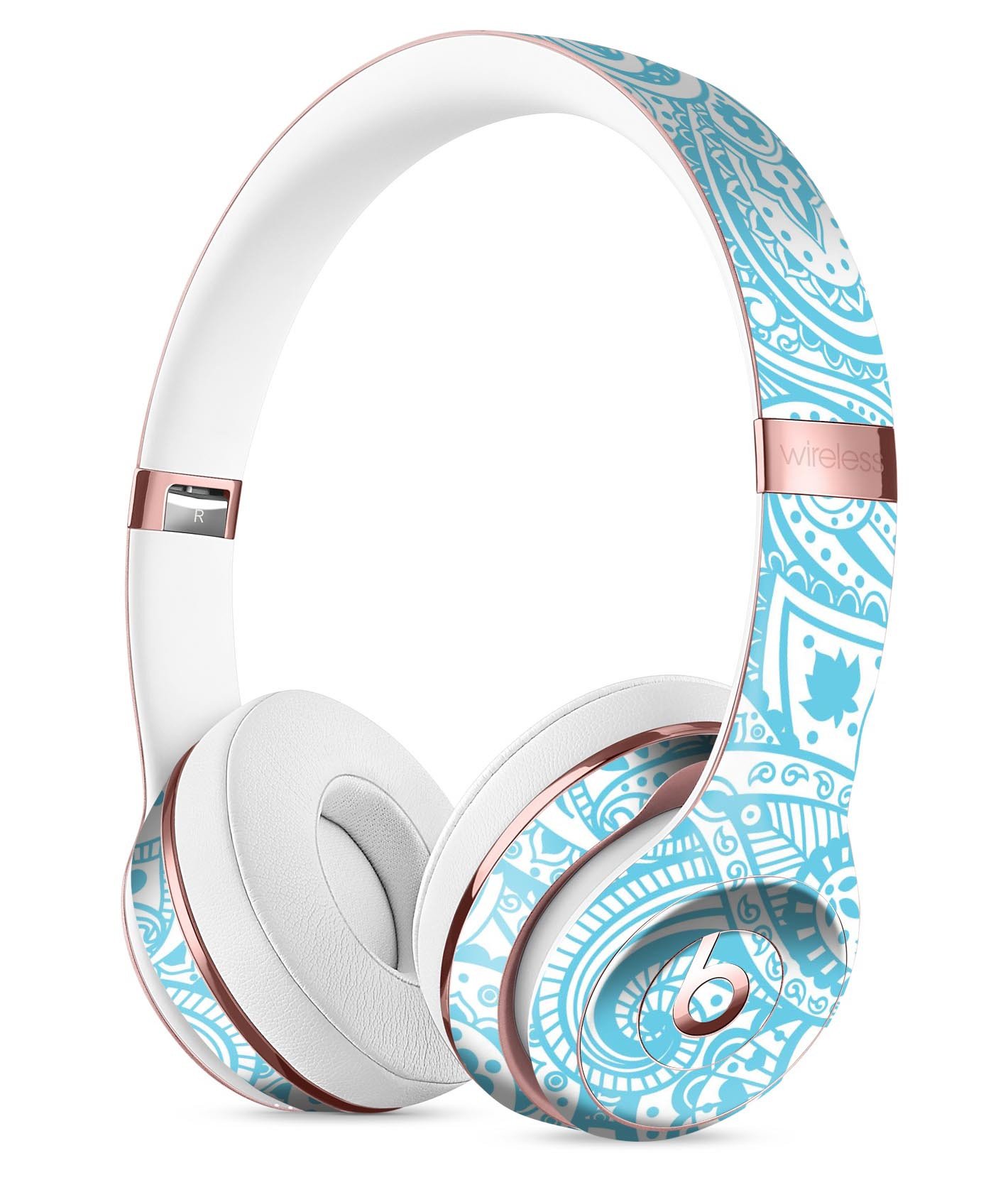 Light Blue Paisley Floral Skin Kit for Beats by Dre Solo 3 Wireless Headphones, showcasing vibrant floral patterns and premium vinyl material.
