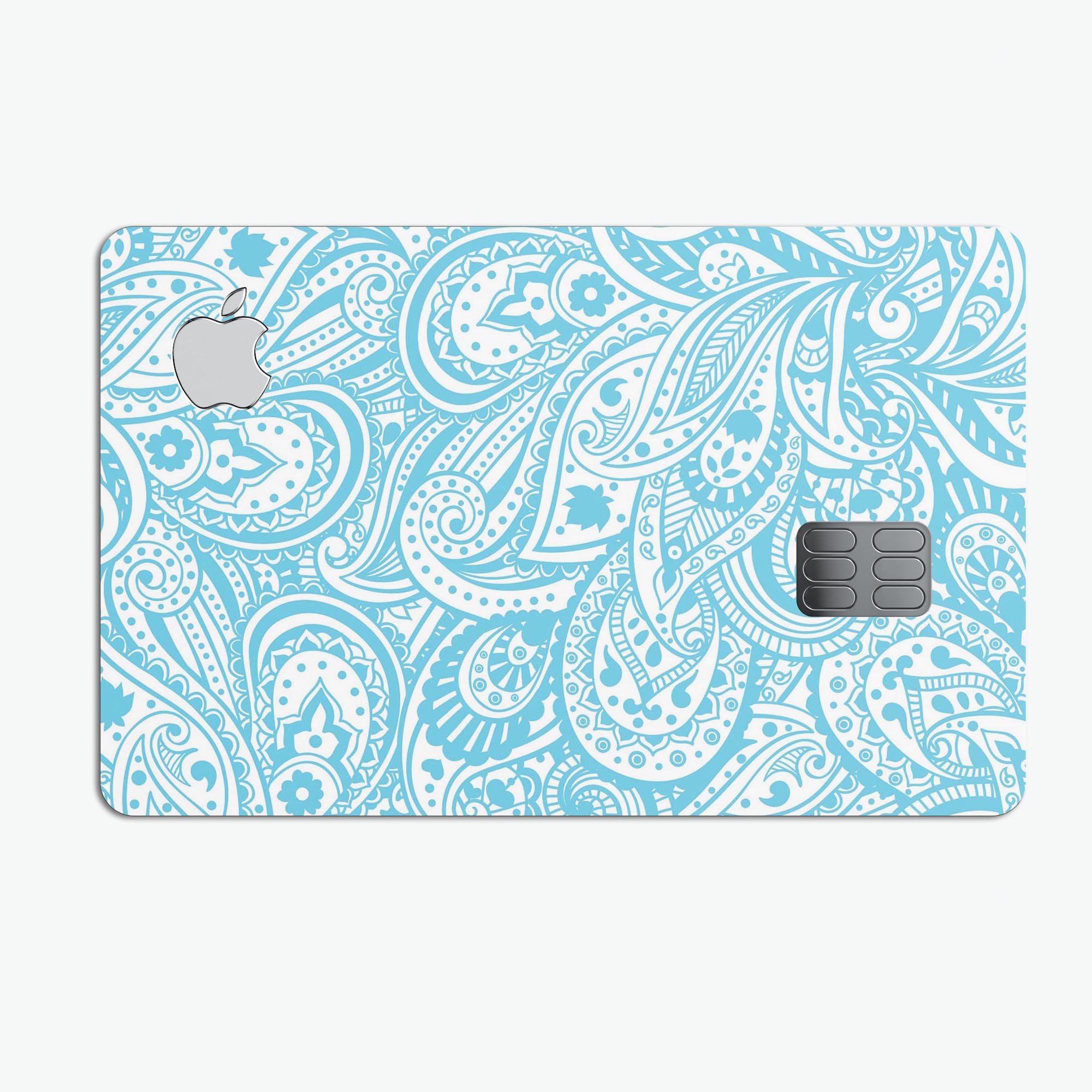 Light Blue Paisley Floral decal skin for Apple Card, showcasing vibrant colors and intricate floral patterns.