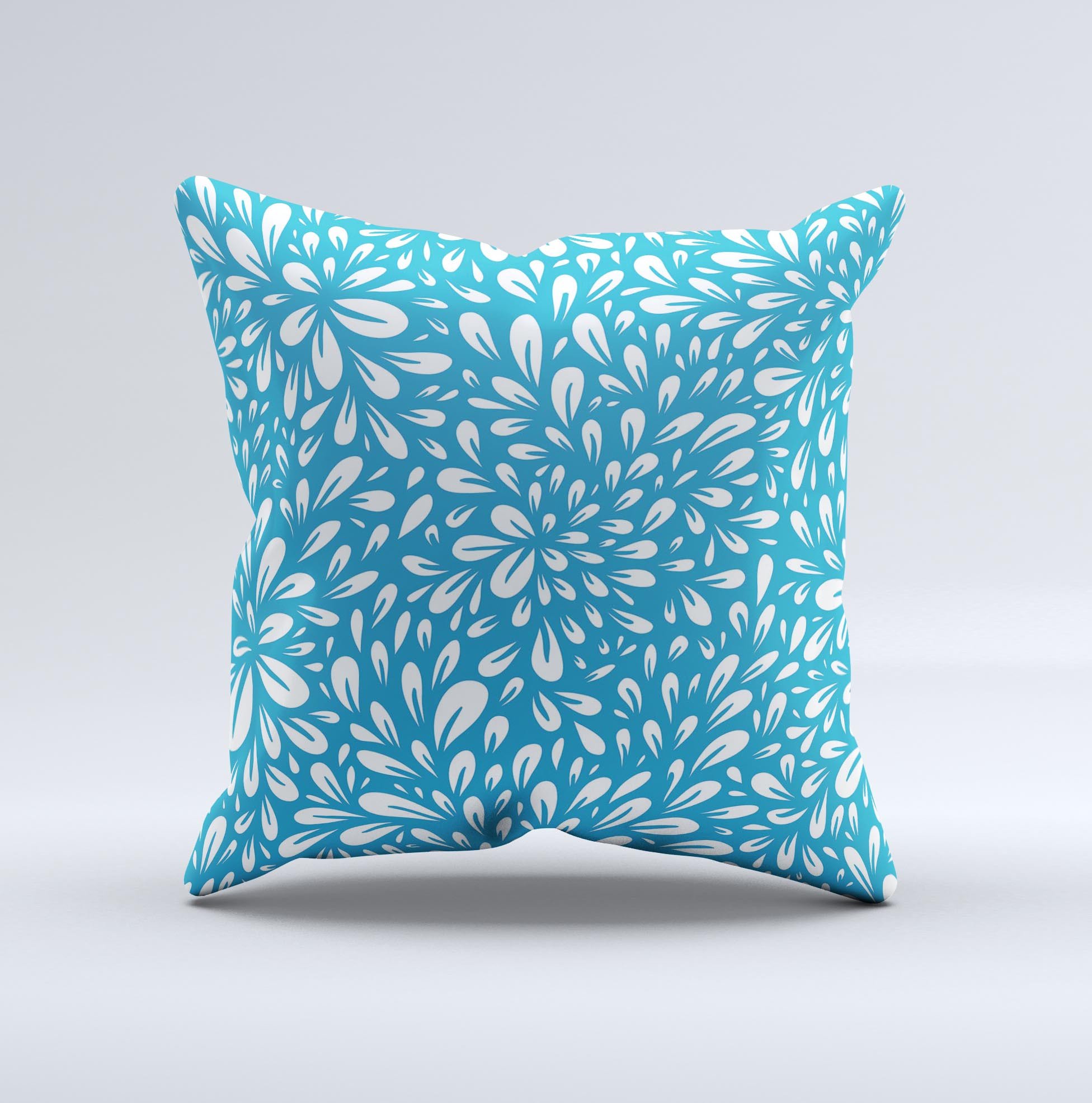 Light Blue & White Floral Sprout Ink-Fuzed Decorative Throw Pillow showcasing a floral design on a soft fabric, handcrafted in Virginia.