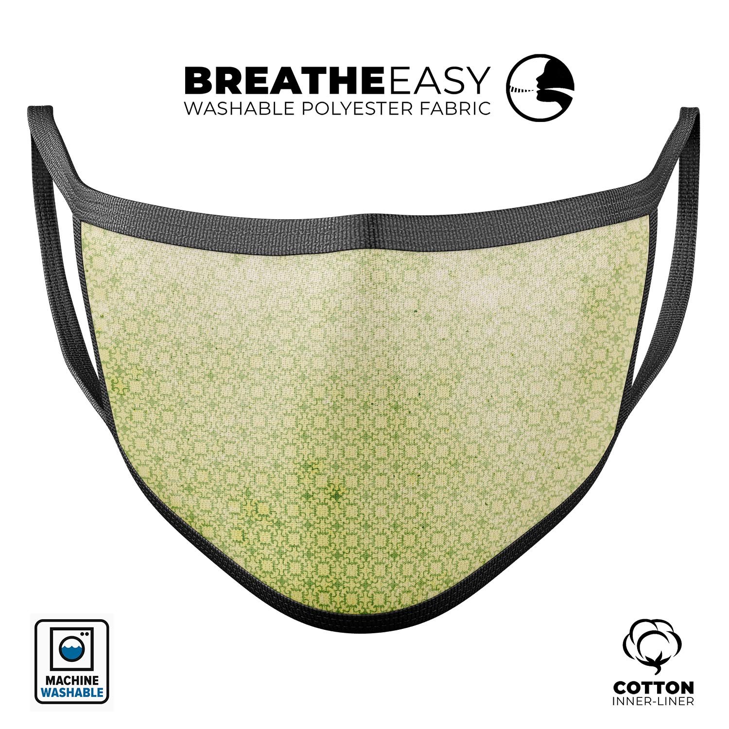 Light Green Grunge Micro Square Pattern mouth cover, showcasing a stylish design with adjustable ear loops for a comfortable fit.