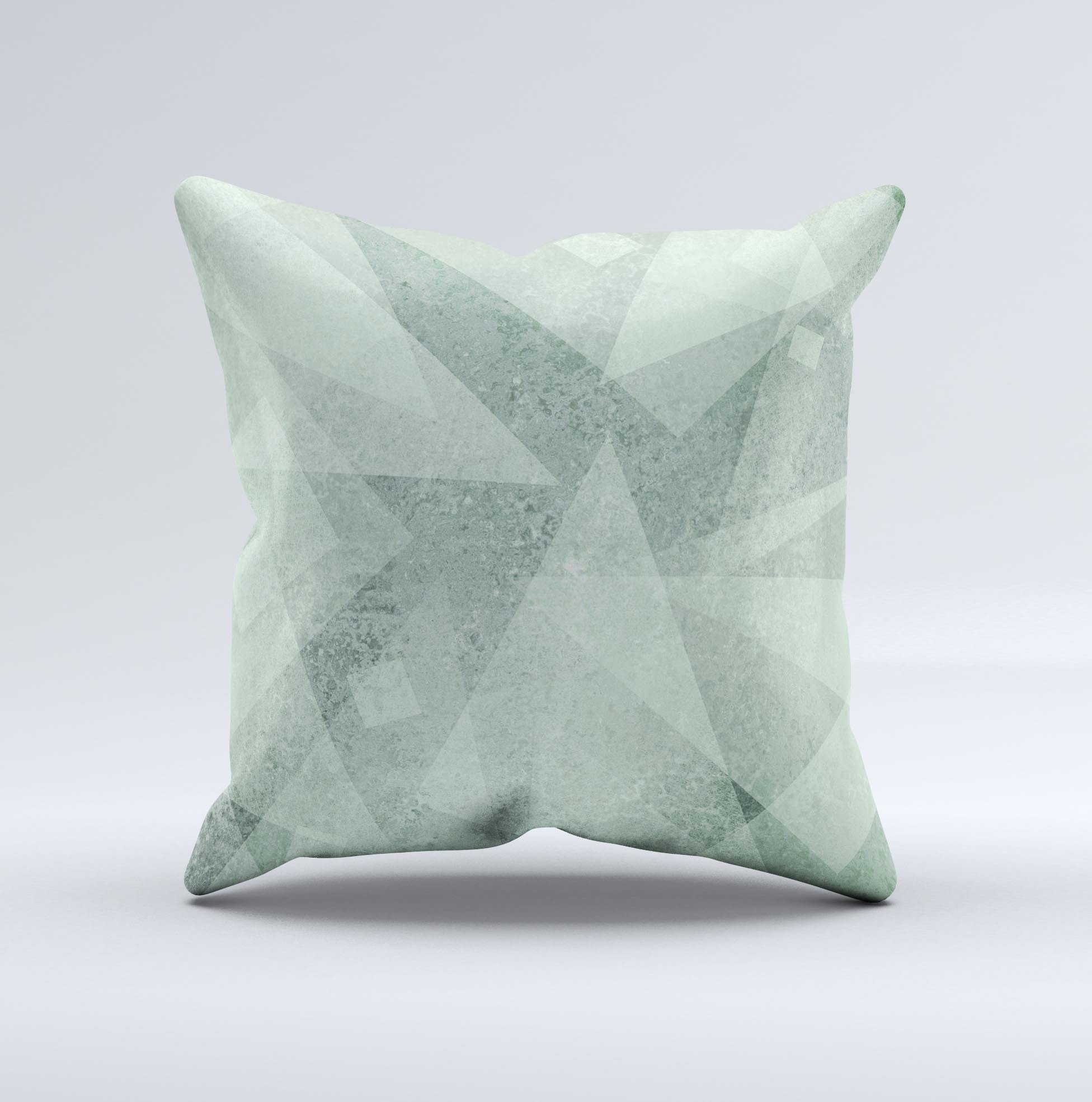 Light green decorative throw pillow with translucent shapes, showcasing a unique hand-crafted design.