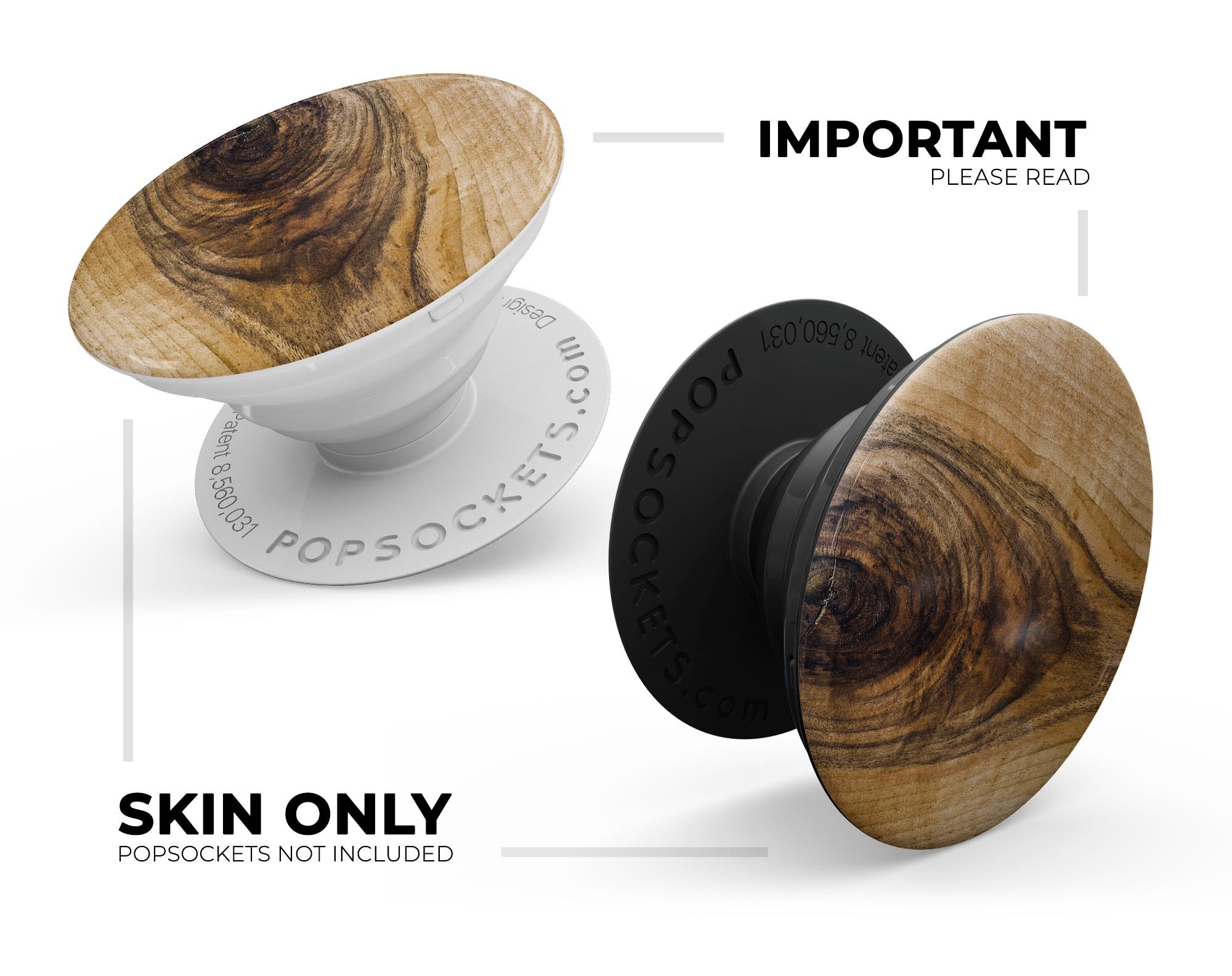 Light Knotted Woodgrain Skin Kit for PopSockets, showcasing a stylish woodgrain design on a smartphone grip.