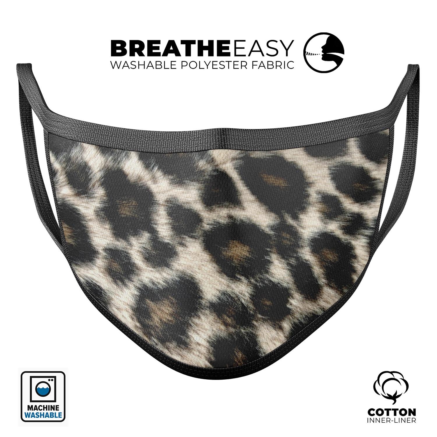 Light Leopard Fur mouth cover made of cotton, featuring adjustable ear loops for a comfortable fit, suitable for unisex use.