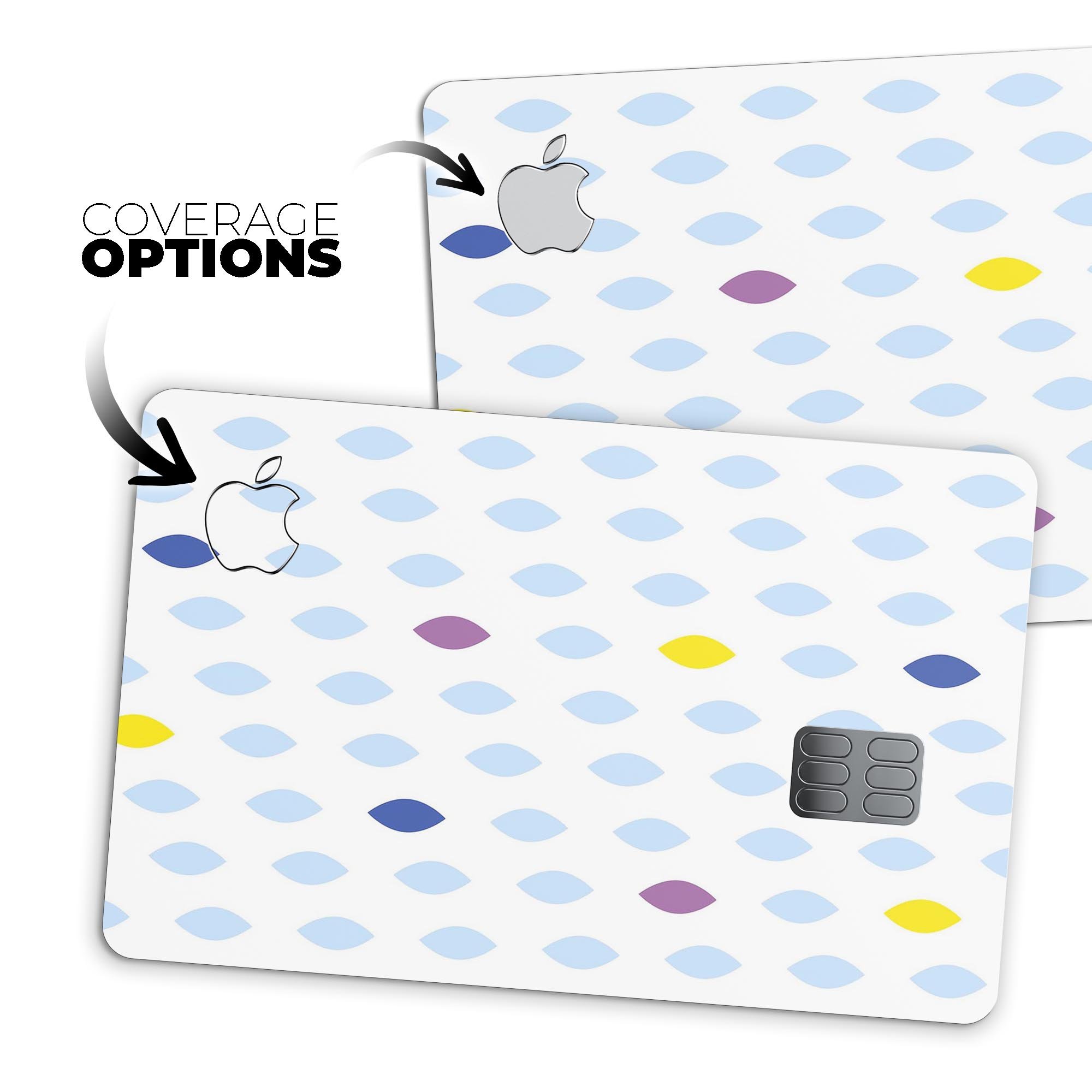 Light Multicolor Ascending Droplets decal on an Apple Card, showcasing vibrant colors and a sleek design.