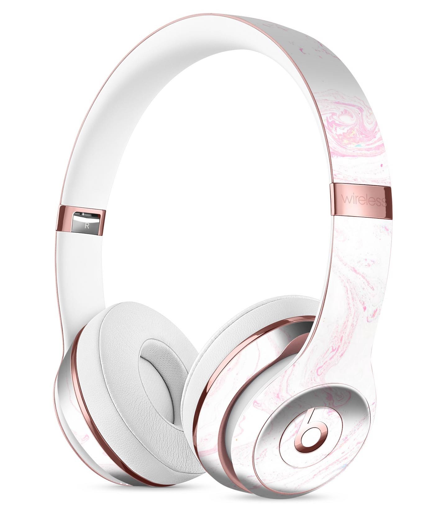 Light Pink Textured Marble Full-Body Skin Kit for Beats by Dre Solo 3 Wireless Headphones, showcasing a stylish design and premium vinyl material.