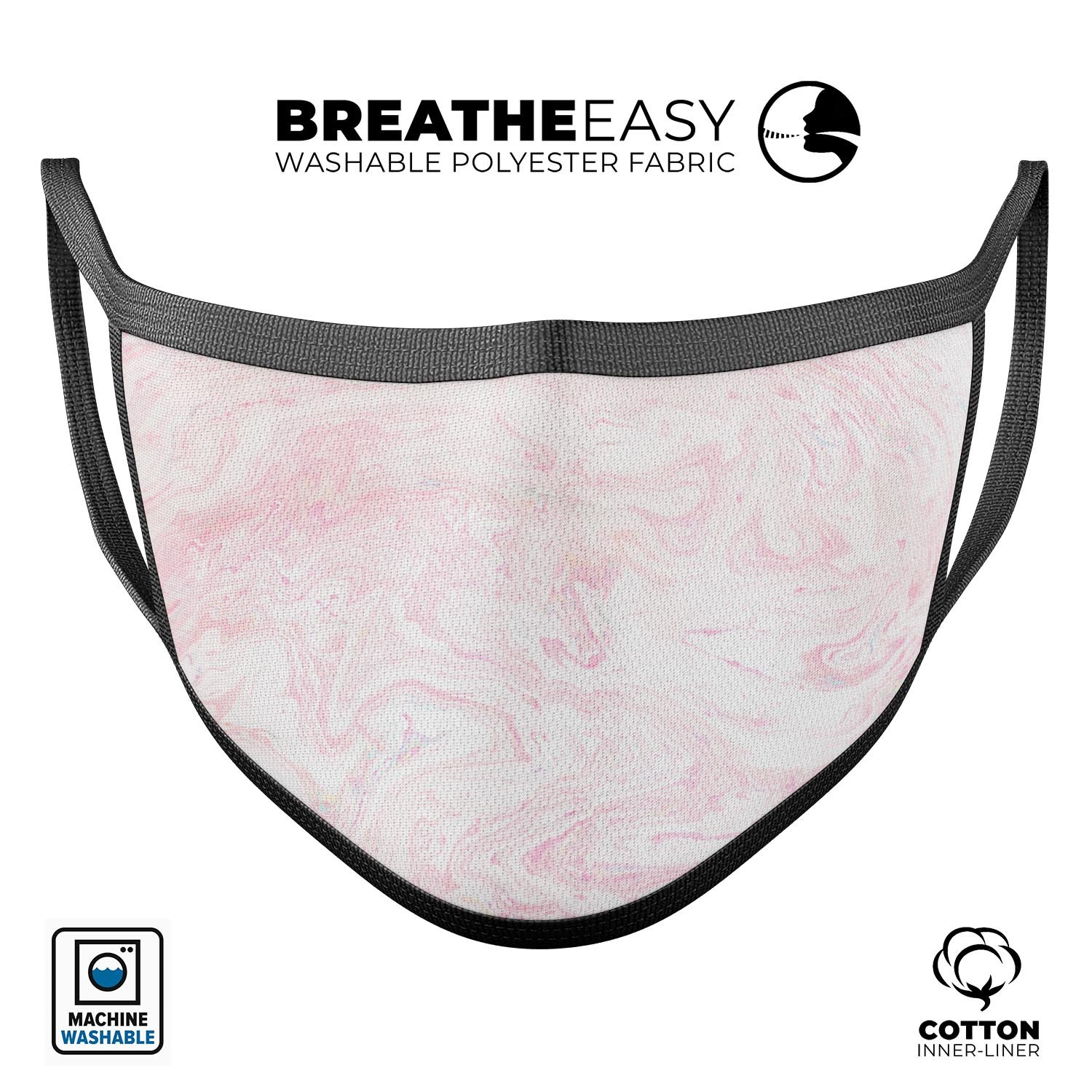 Light Pink v3 Textured Marble mouth cover, showcasing a stylish design with adjustable ear loops for a comfortable fit.