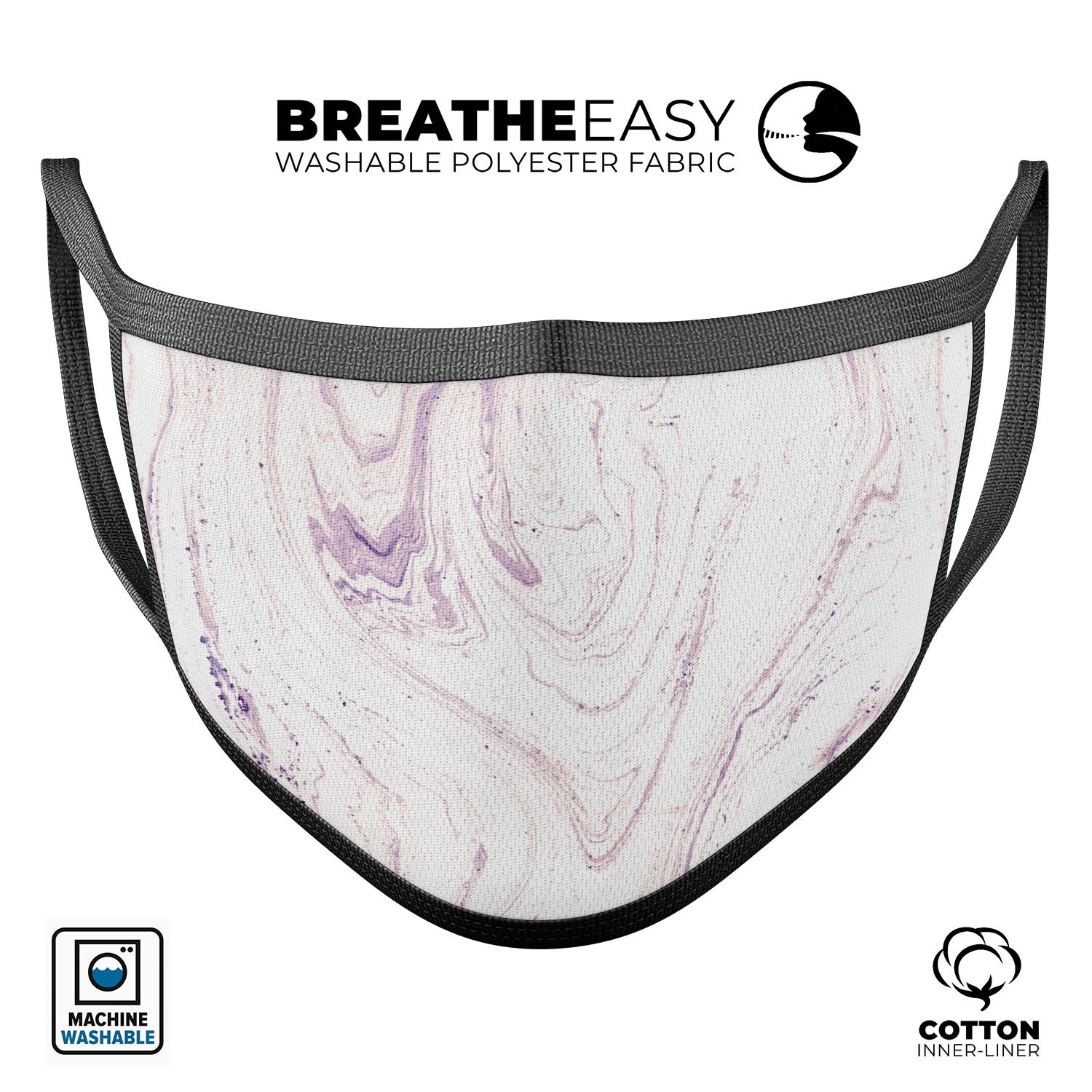 Light Purple Textured Marble mouth cover, showcasing a unique design and adjustable ear loops for a comfortable fit.