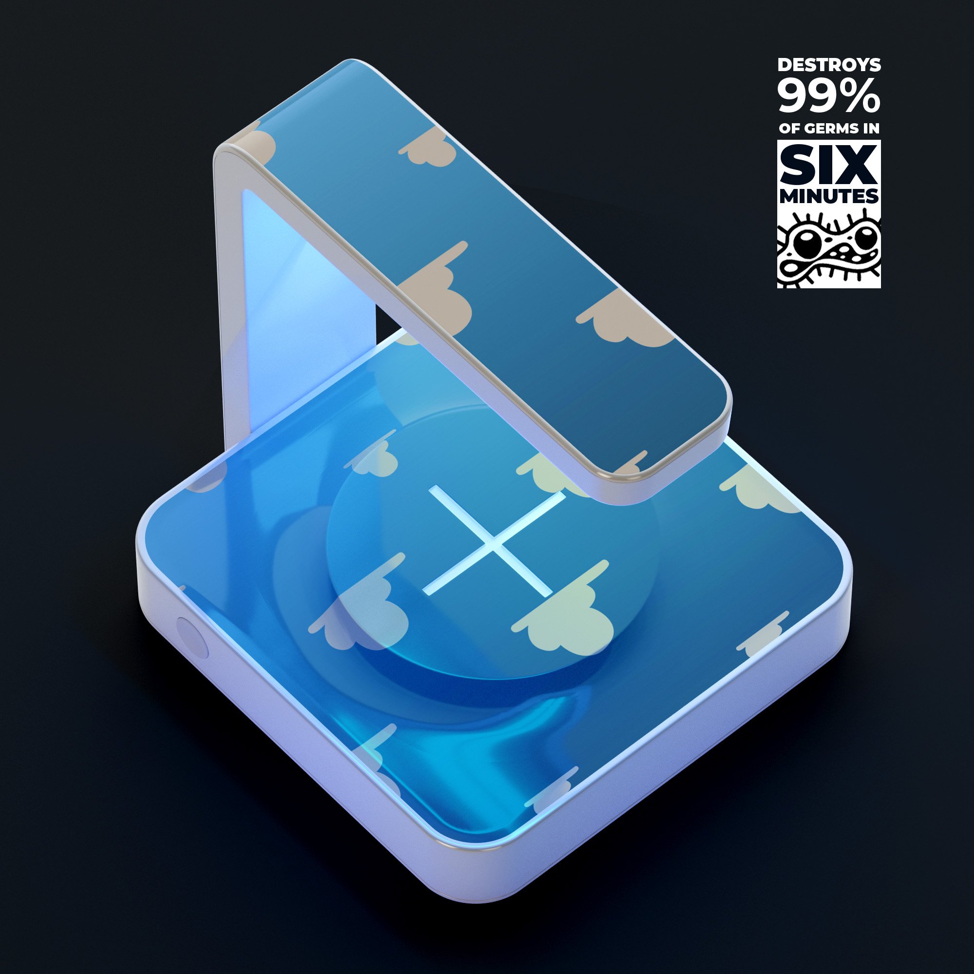 LightYear Toy Cloud Connect UV Germicidal Sanitizing device with wireless charging feature, showcasing its sleek design and sterilizing lamp.