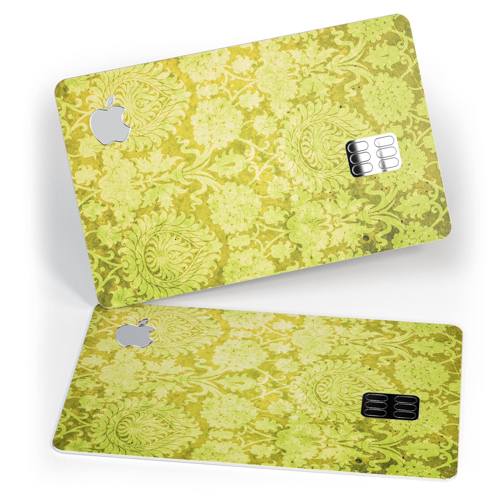 Lime Green Cauliflower Damask Pattern decal on an Apple Card, showcasing its vibrant design and protective features.