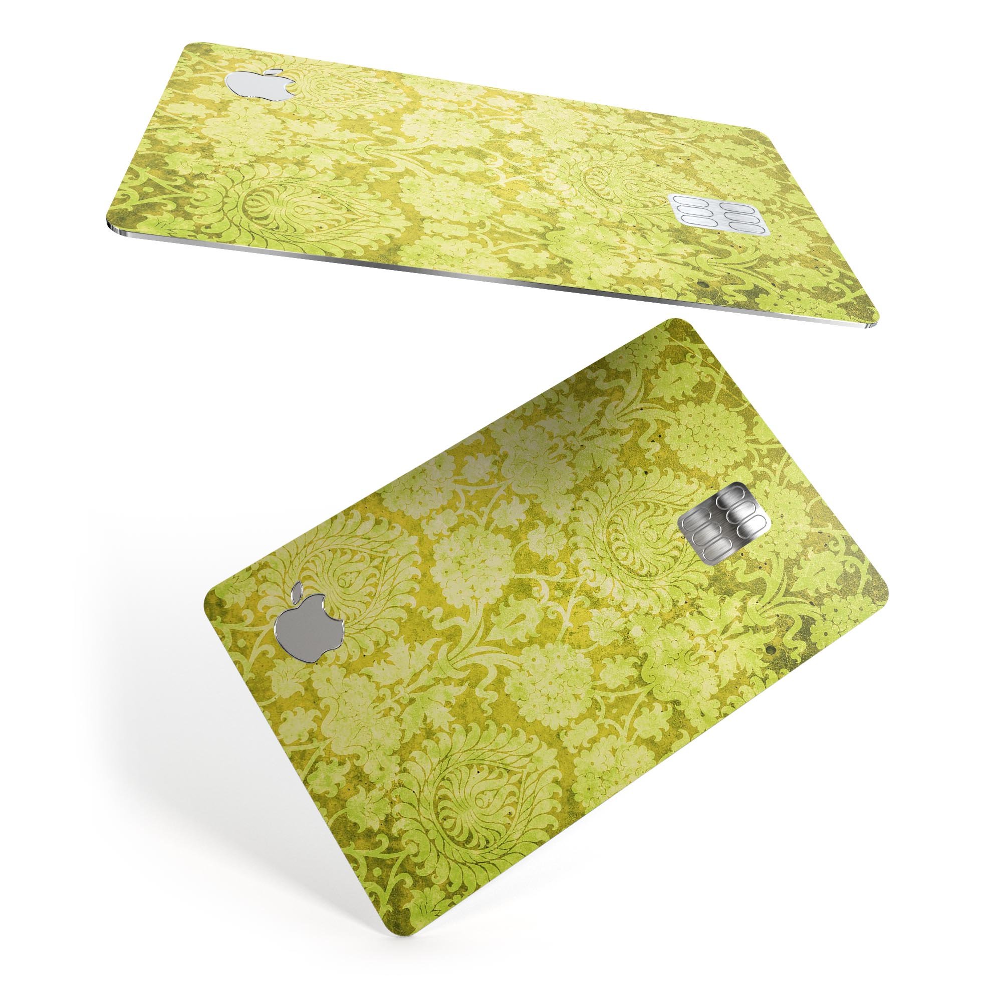 Lime Green Cauliflower Damask Pattern decal on an Apple Card, showcasing its vibrant design and protective features.