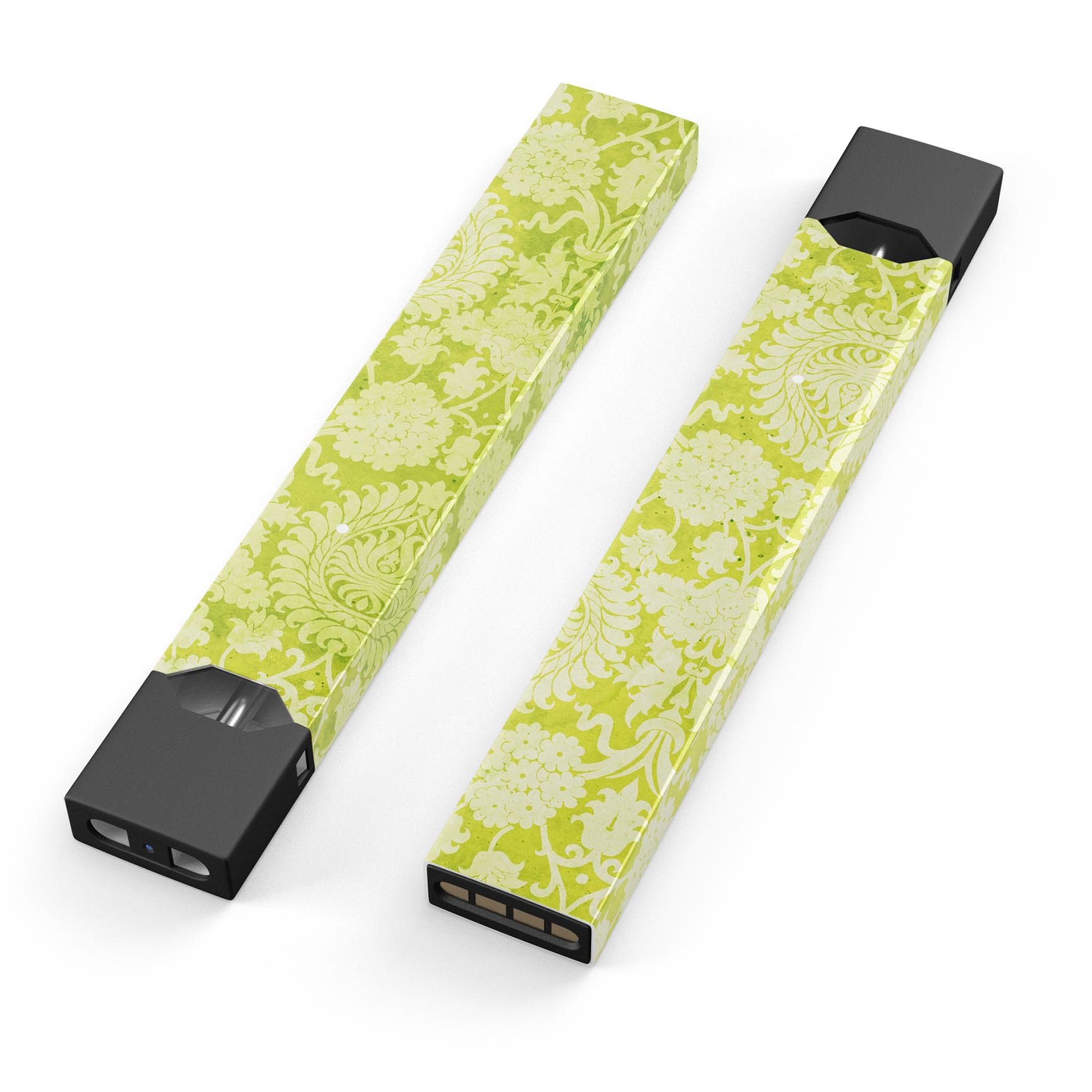 Lime Green Floral Rococo Pattern skin-wrap for JUUL device, showcasing vibrant floral design and premium quality.