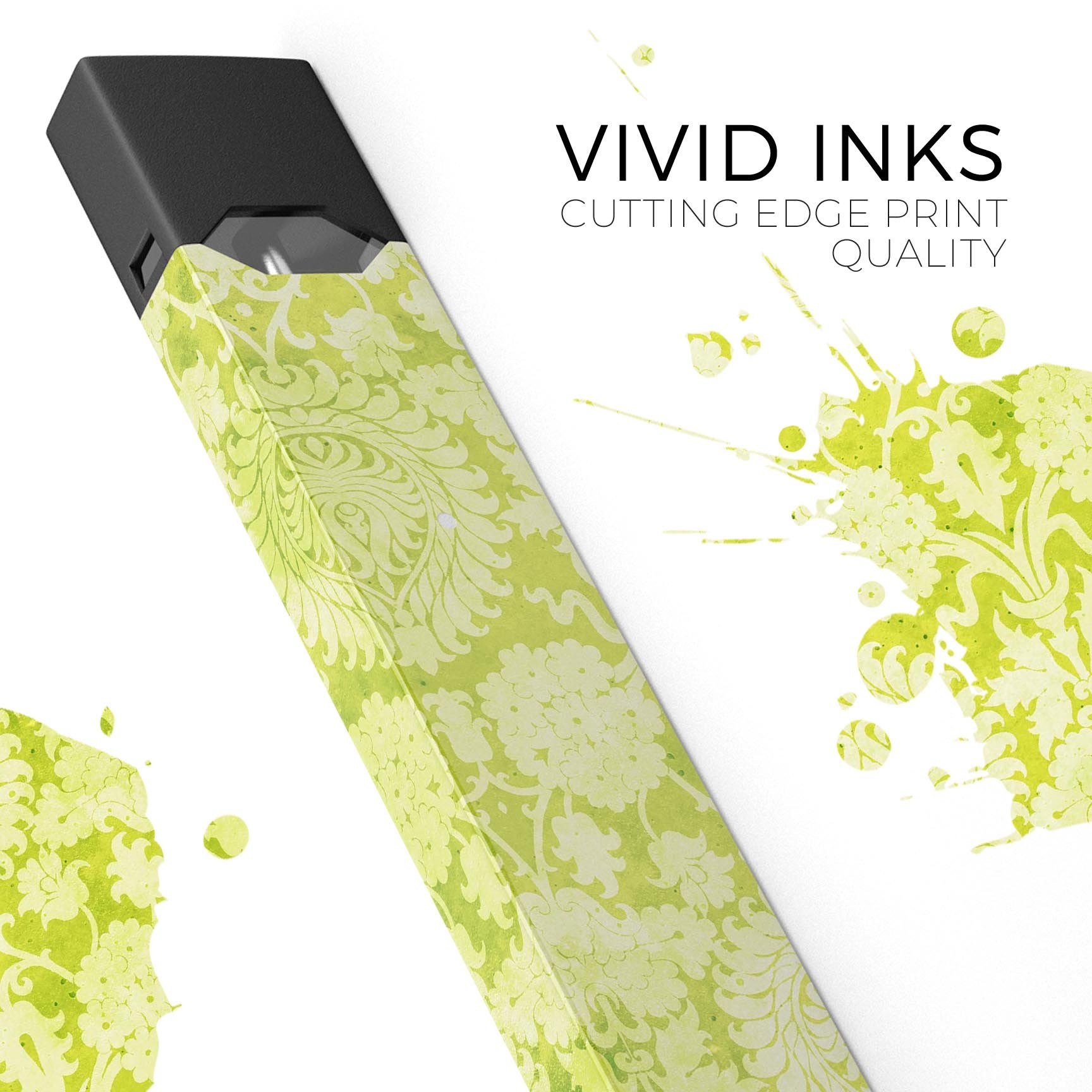 Lime Green Floral Rococo Pattern skin-wrap for JUUL device, showcasing vibrant floral design and premium quality.